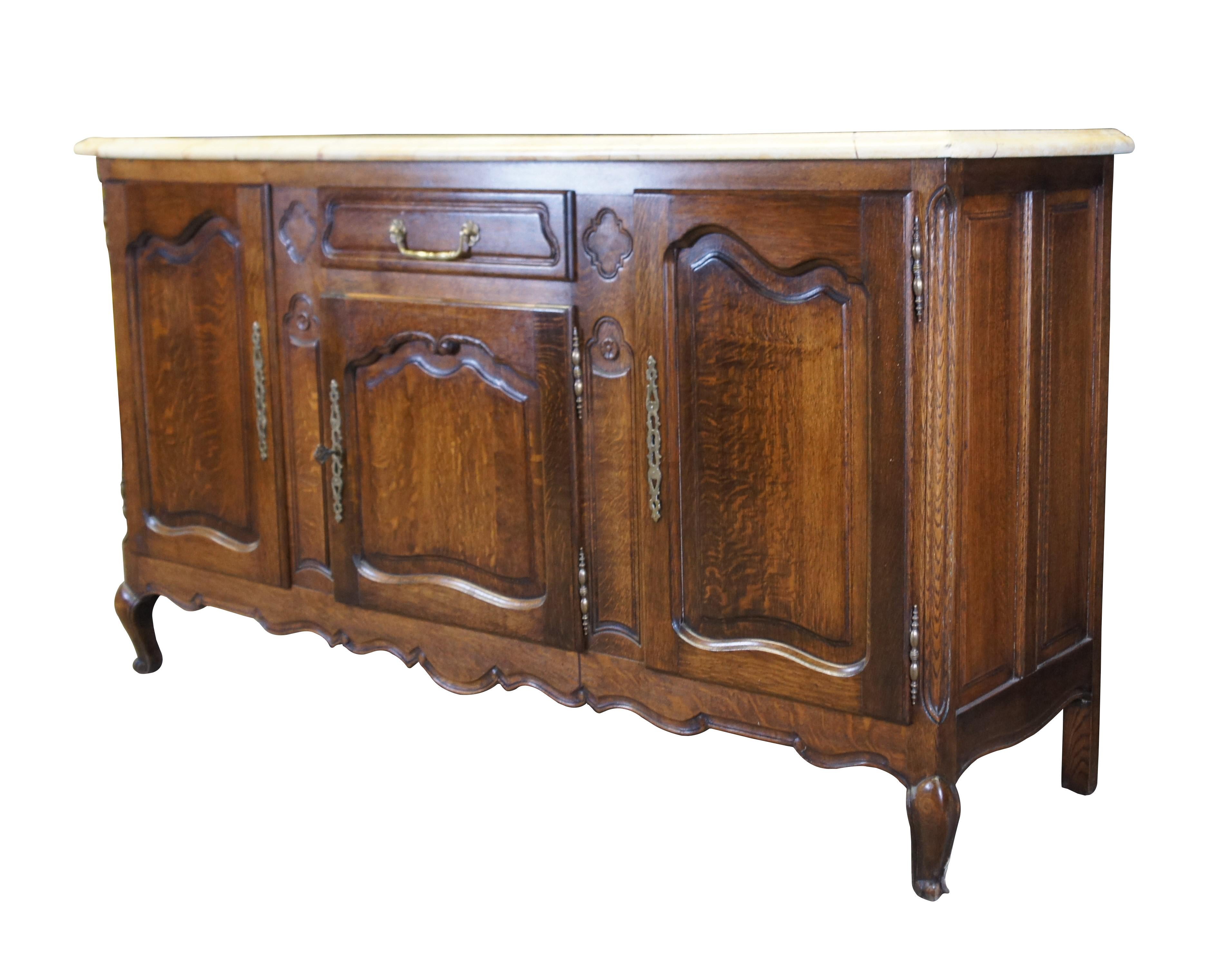 Antique French Provincial Belgian Oak Faux Marble Buffet Sideboard Credenza 72