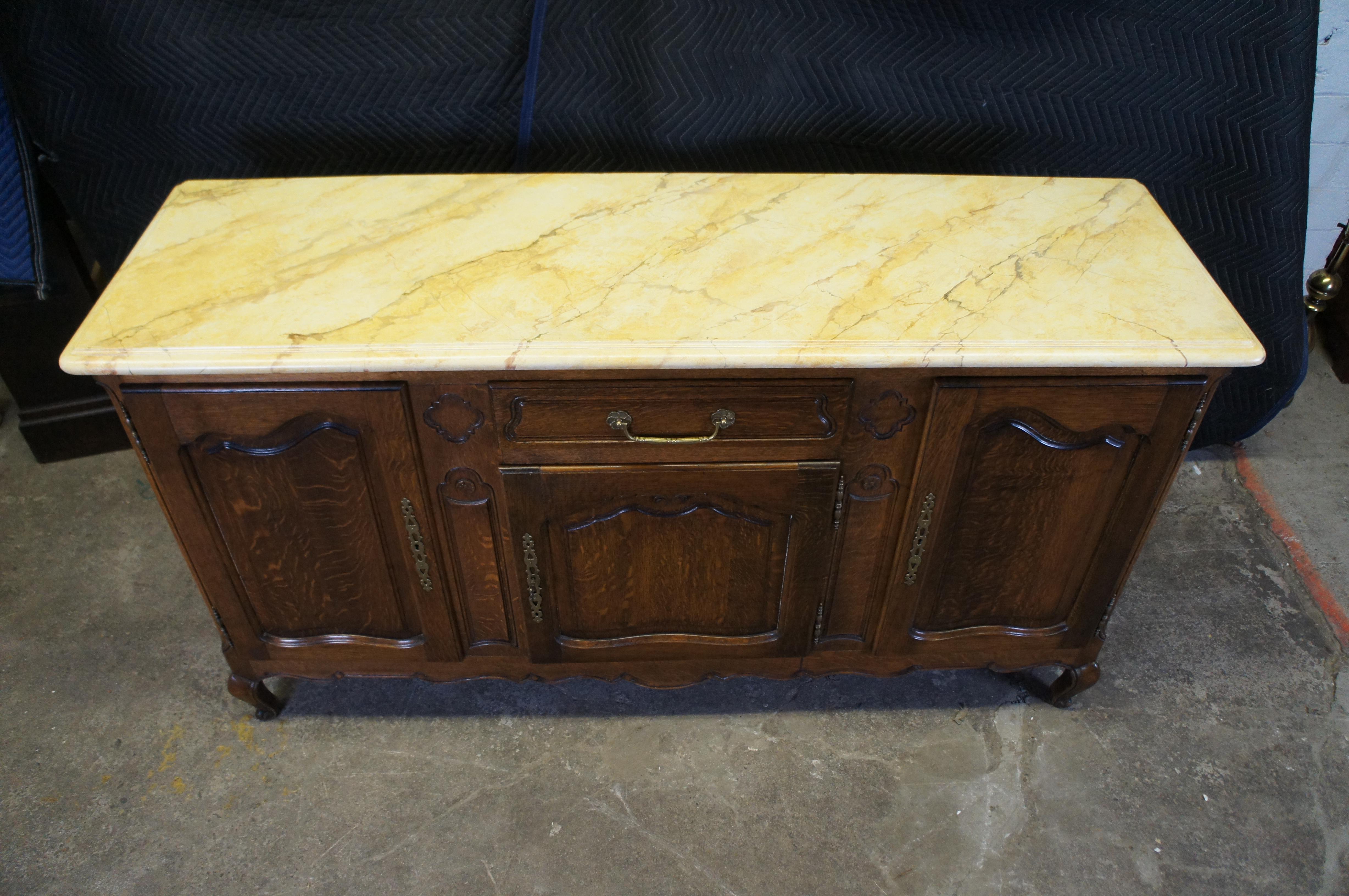 20th Century Antique French Provincial Belgian Oak Faux Marble Buffet Sideboard Credenza 72