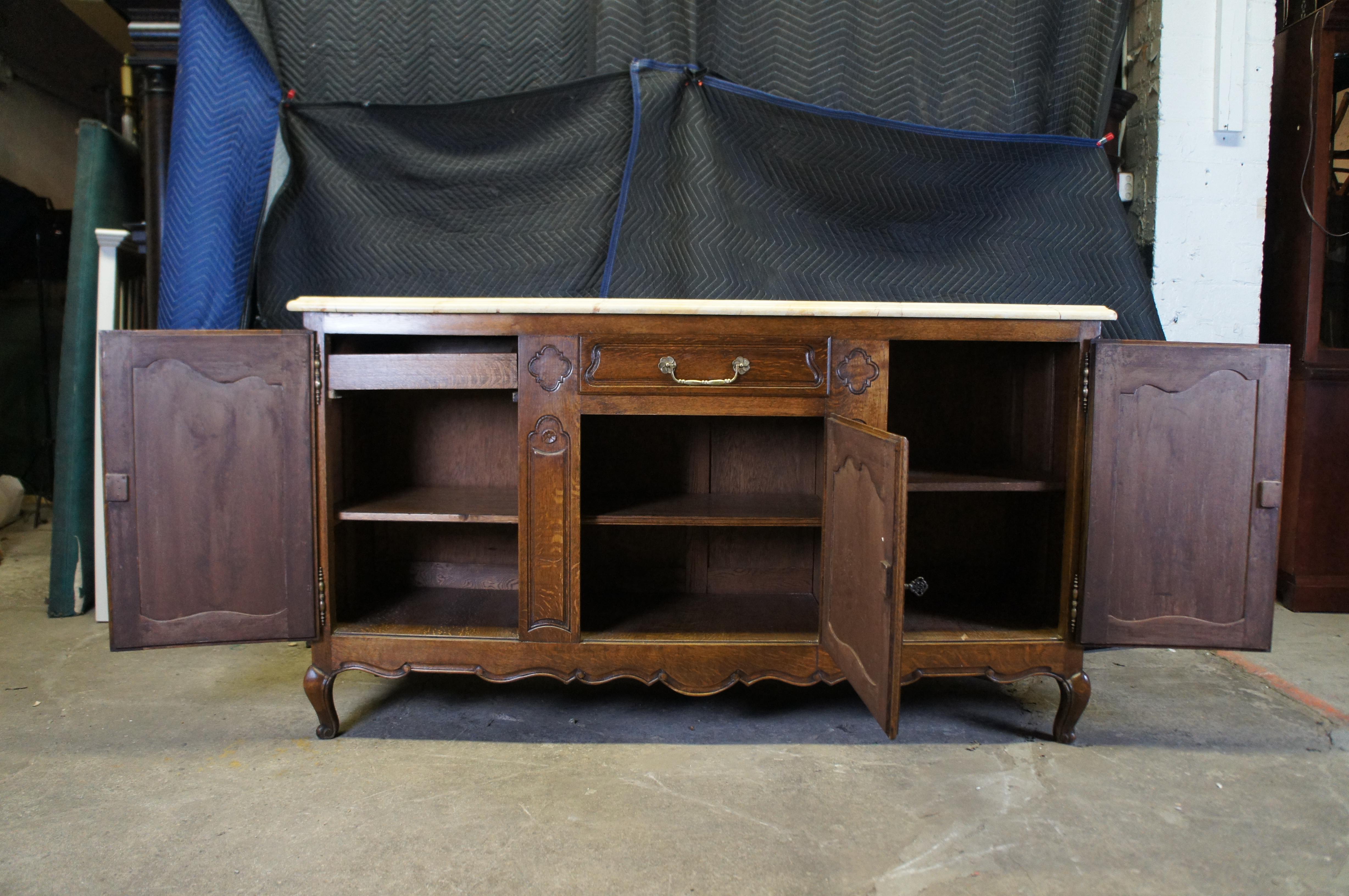 Antique French Provincial Belgian Oak Faux Marble Buffet Sideboard Credenza 72