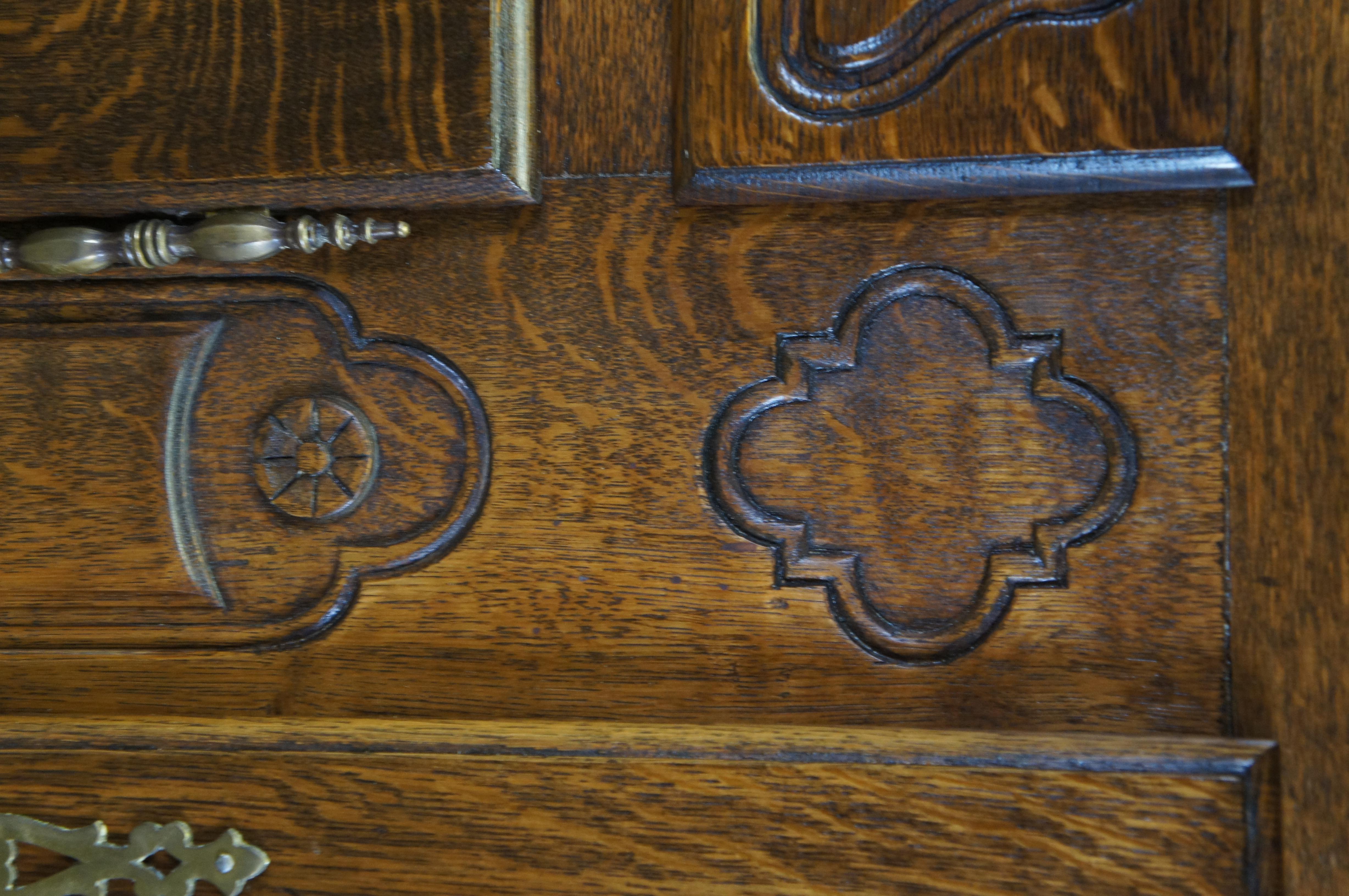 Antique French Provincial Belgian Oak Faux Marble Buffet Sideboard Credenza 72