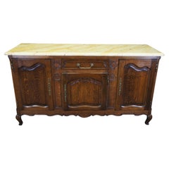 Antique French Provincial Belgian Oak Faux Marble Buffet Sideboard Credenza 72"