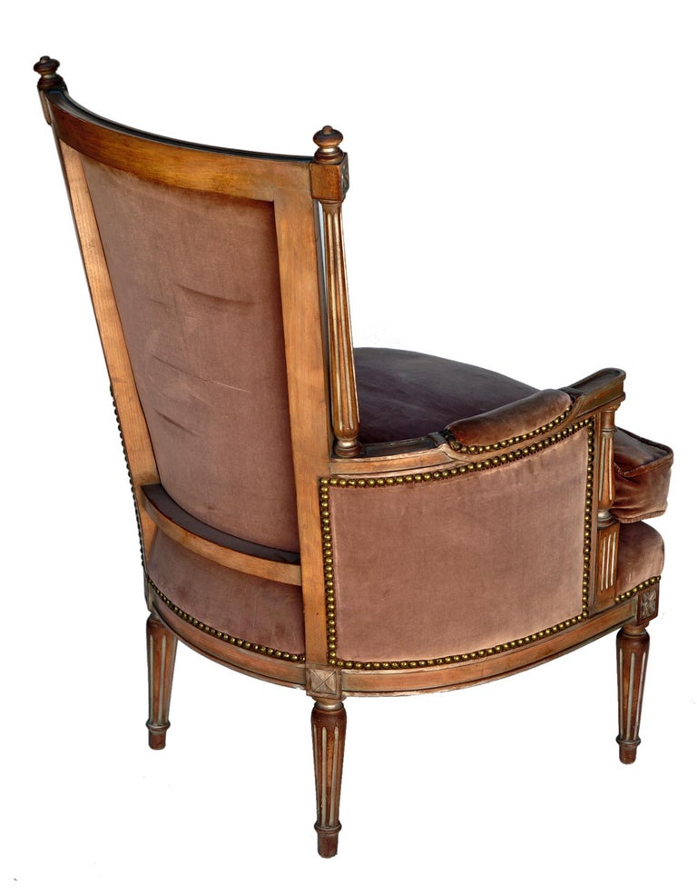 Antique French Provincial Bergère Chair in Original Velvet at 1stDibs