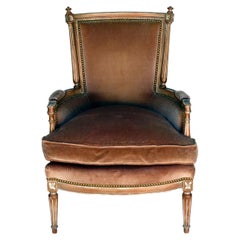 Vintage French Provincial Bergère Chair in Original Velvet 