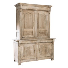 Antique French Provincial Bleached Oak Buffet Deux Corps