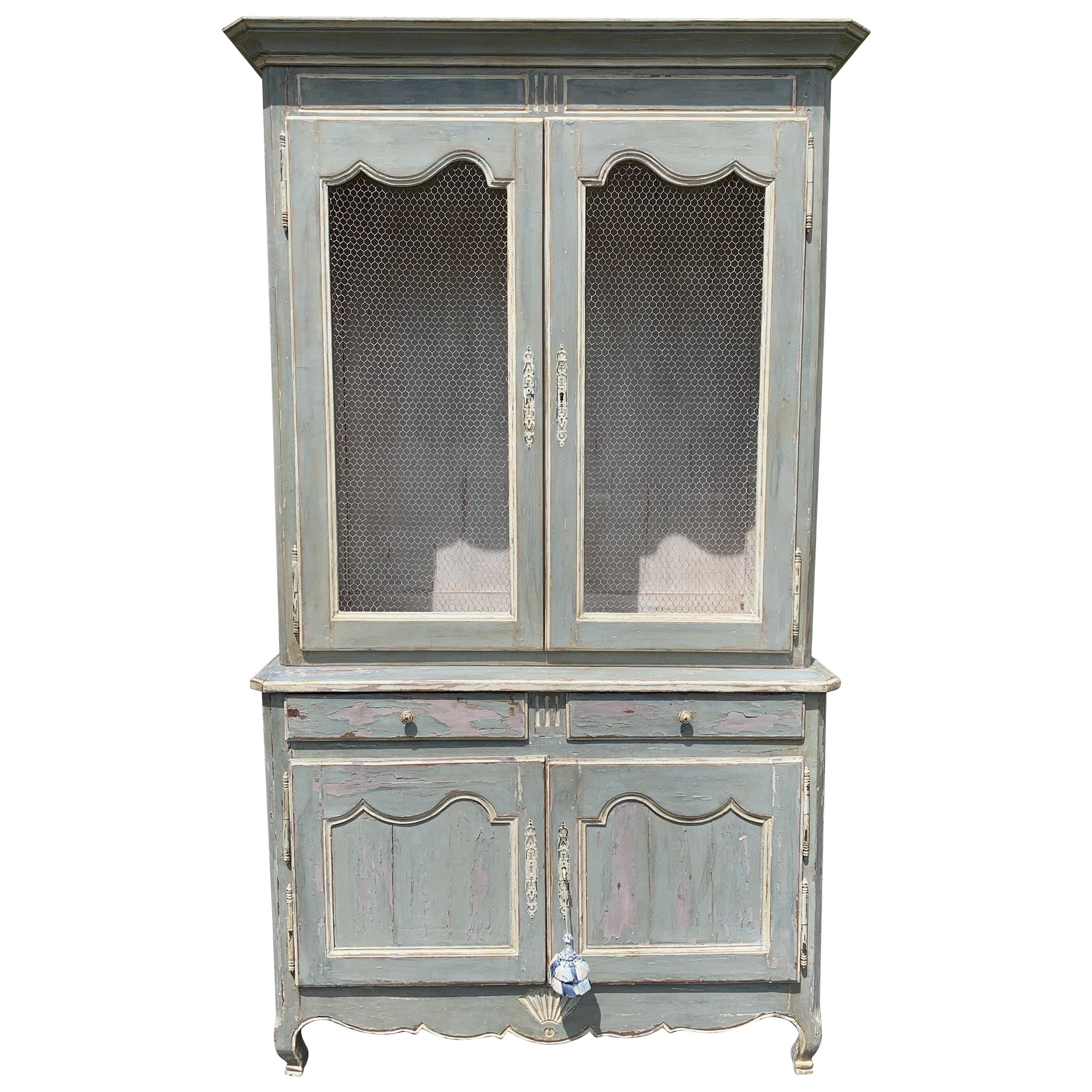 Antique French Provincial Buffet Deux Corps Grillage Cupboard Cabinet