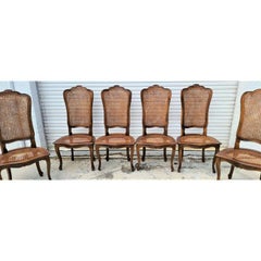Antique French Cane Walnut Dining Chairs, Set of 6