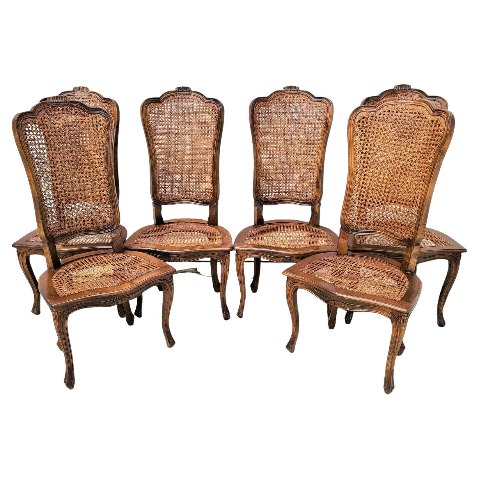 Antique French Provincial Cane Walnut Dining Chairs, Set of 6