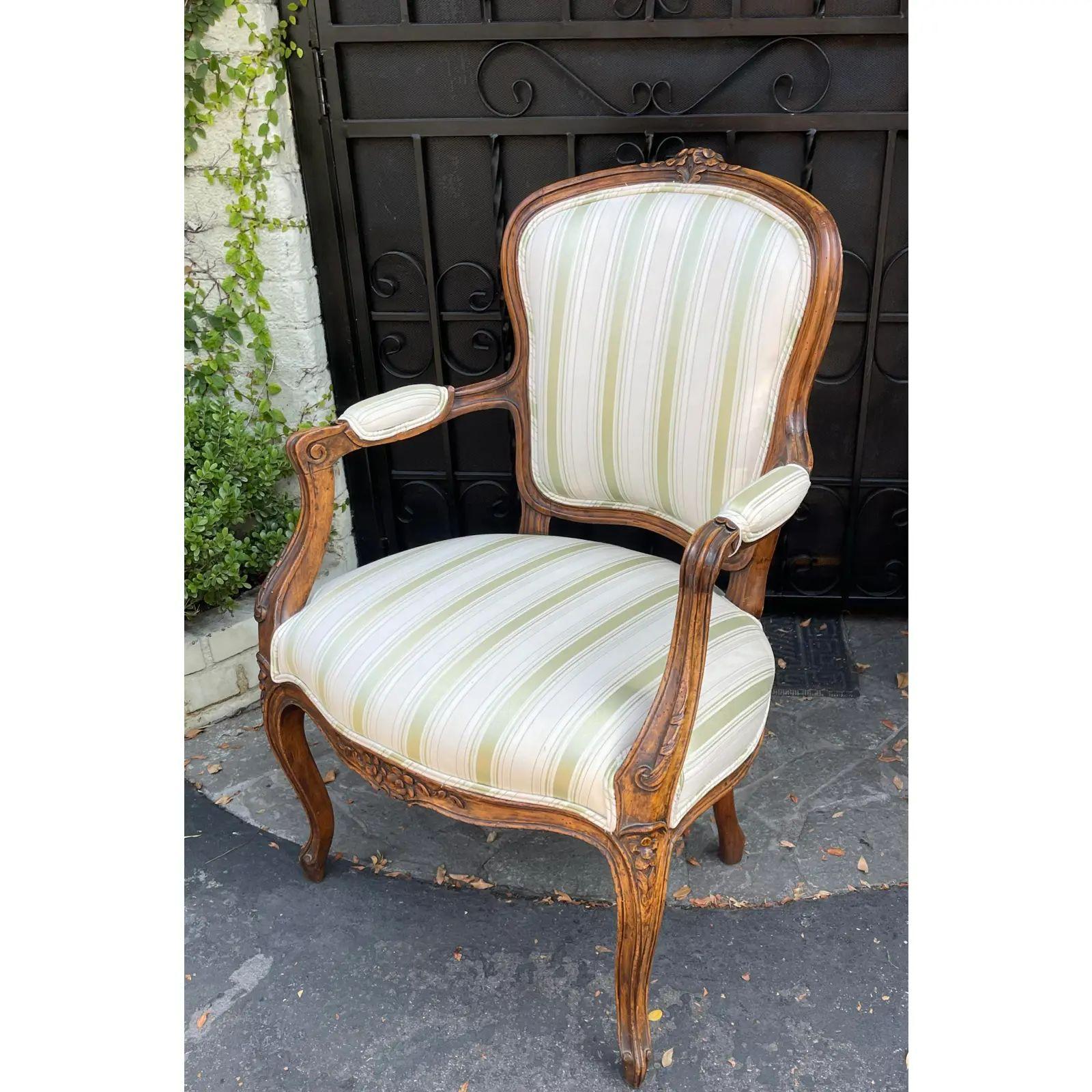 Antique 18th C French Provincial Carved Mahogany Fauteuil Arm Chair

Additional information: 
Materials: Cotton, Mahogany, Silk
Please note that this item contains materials that are legally subject to a special export process that may extend the