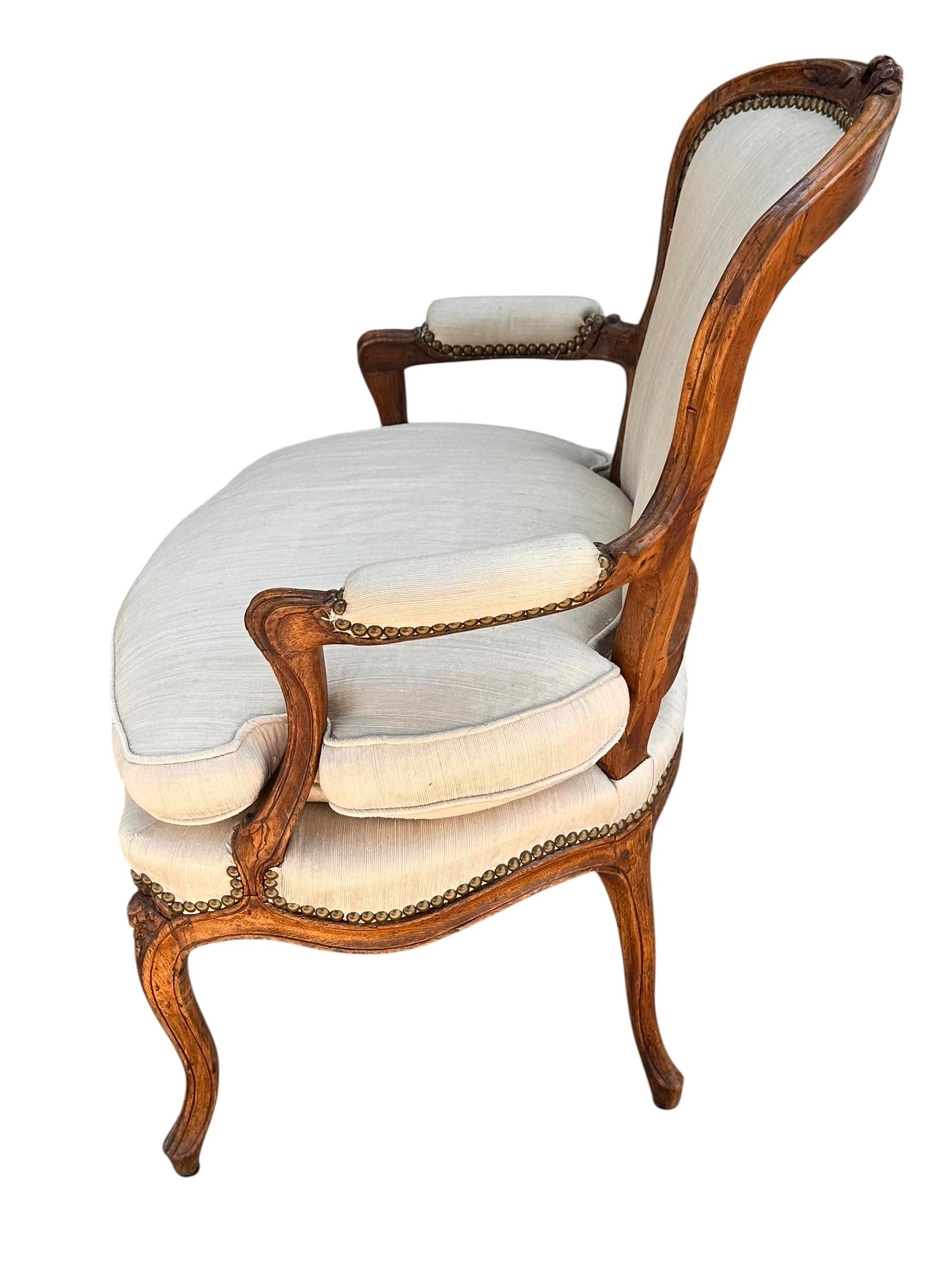 18th Century and Earlier Antique French Provincial Carved Mahogany Fauteuil Arm Chair, 18th Century