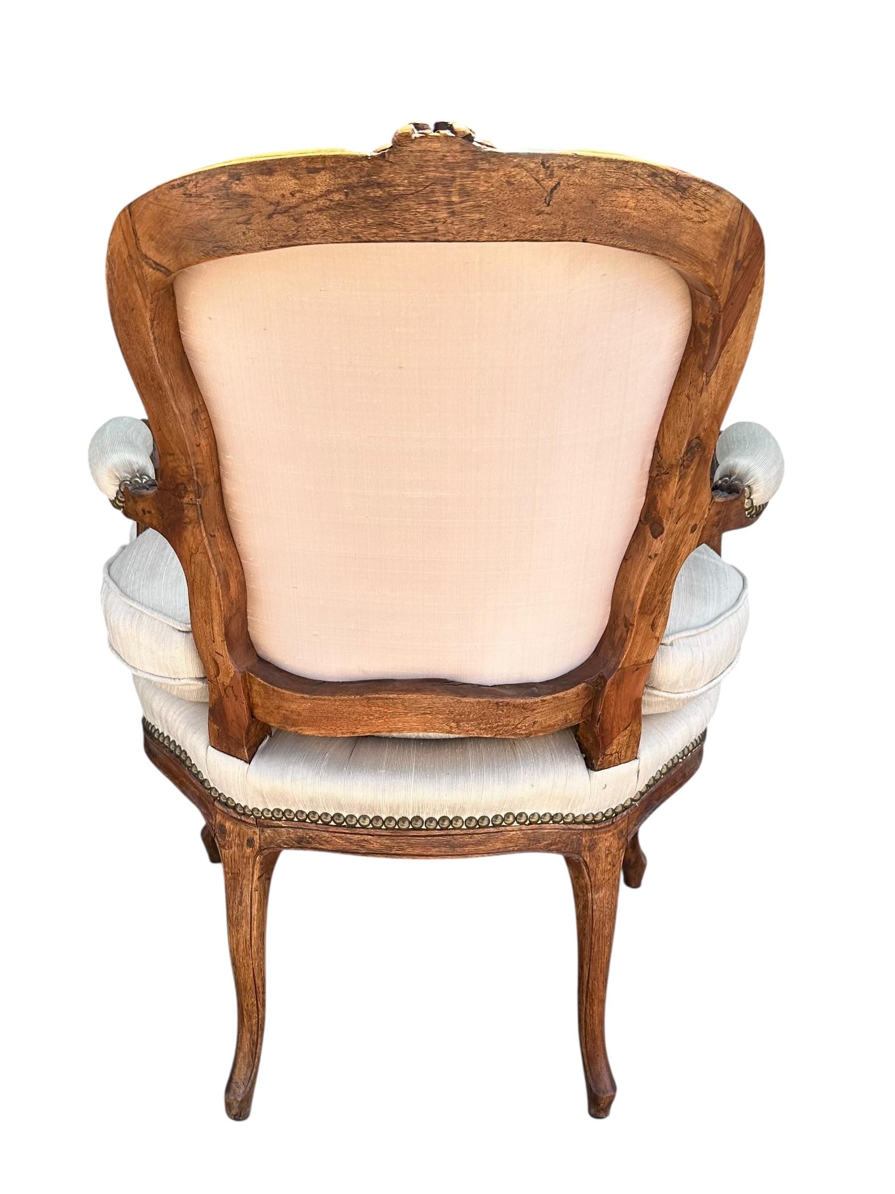 Antique French Provincial Carved Mahogany Fauteuil Arm Chair, 18th Century 1