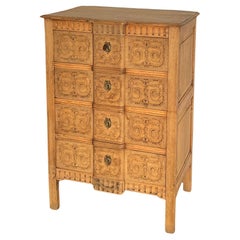 Antique French Provincial Carved Oak Chest with 4 Drawers, Circa 1880. 
