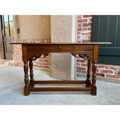 Antique French Provincial Carved Oak Gothic Altar Table Slender Foyer c1900