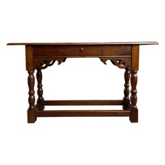 Antique French Provincial Carved Oak Gothic Altar Table Slender Foyer c1900