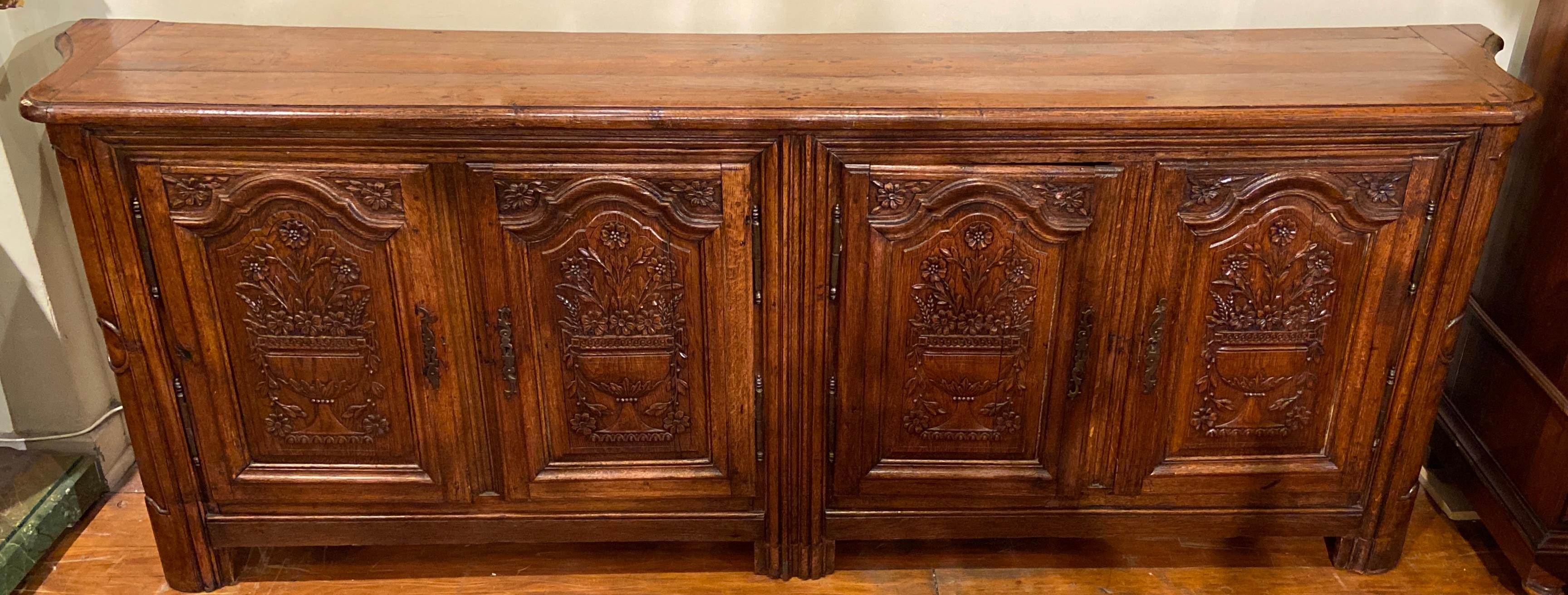 Antique French Provincial carved oak sideboard, circa 1860.
