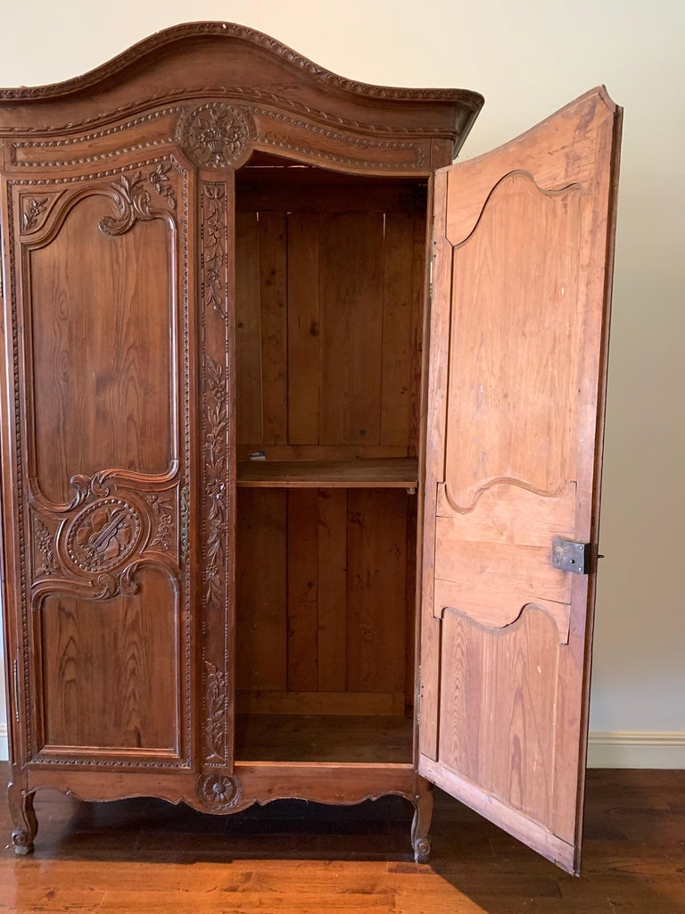 Antique French Provincial Carved Pine “Marriage” Armoire For Sale at