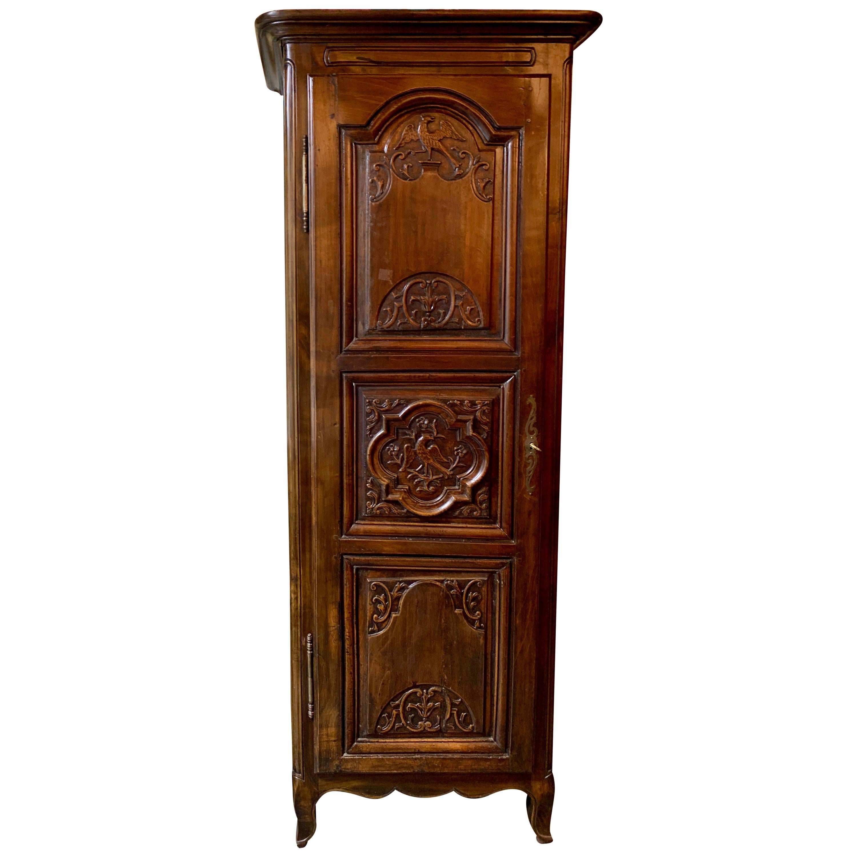 Antique French Provincial Carved Walnut "Bonnetiere" Single Door Armoire Ca 1890