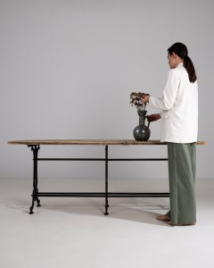 Antique French Provincial Console Table, Wrought Iron & Wood, 1900s