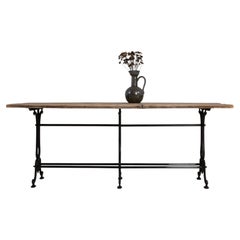 Antique French Provincial Console Table, Wrought Iron & Wood, 1900s