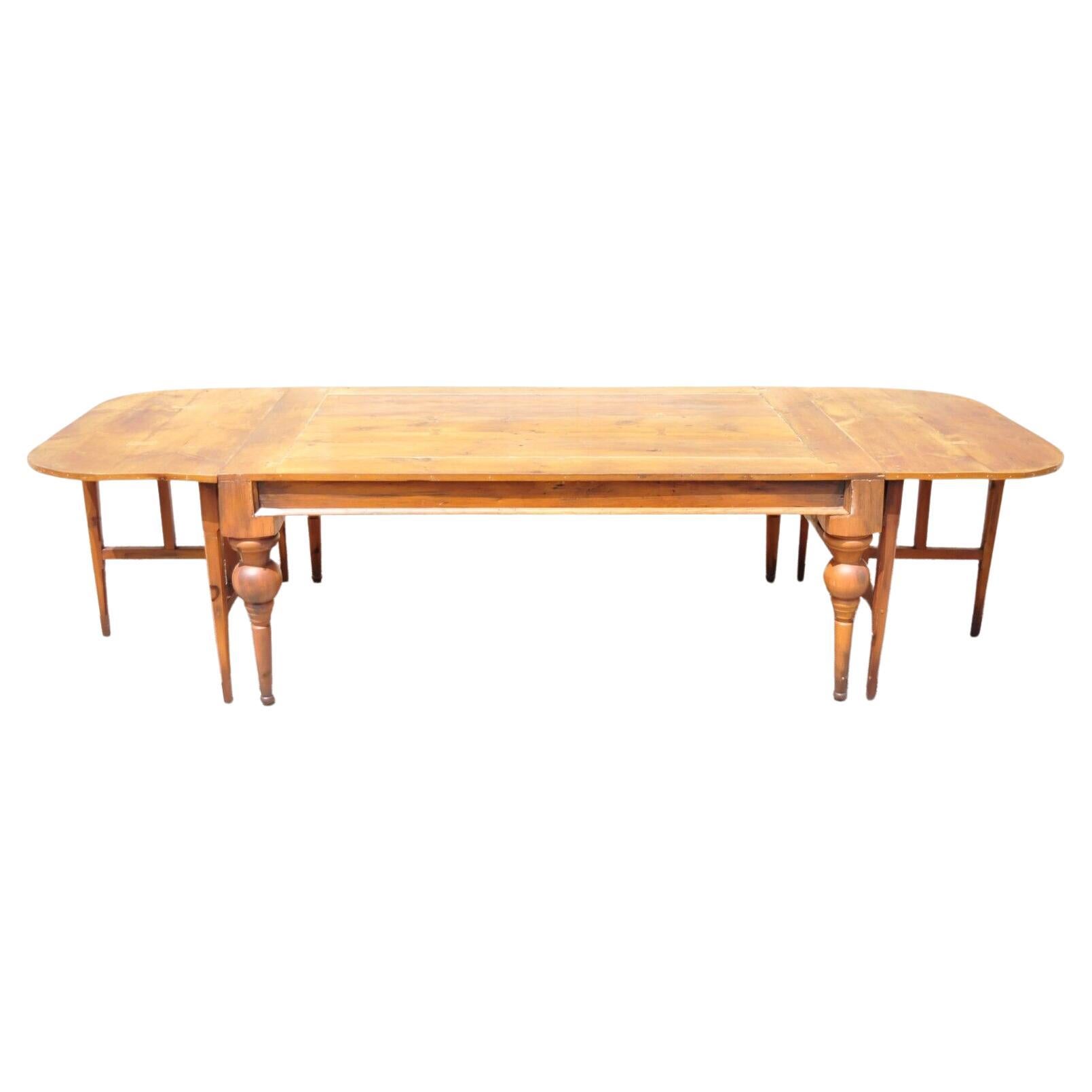 Antique French Provincial Country Farm Large Extension Pine Wood Dining Table For Sale