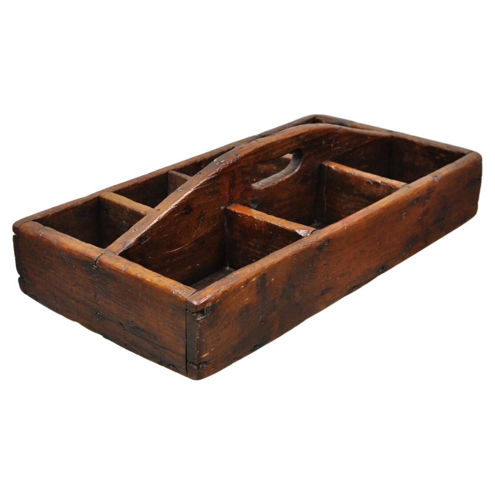Antique French Provincial Country Wooden Storage Caddy Tool Box Desk Organizer For Sale