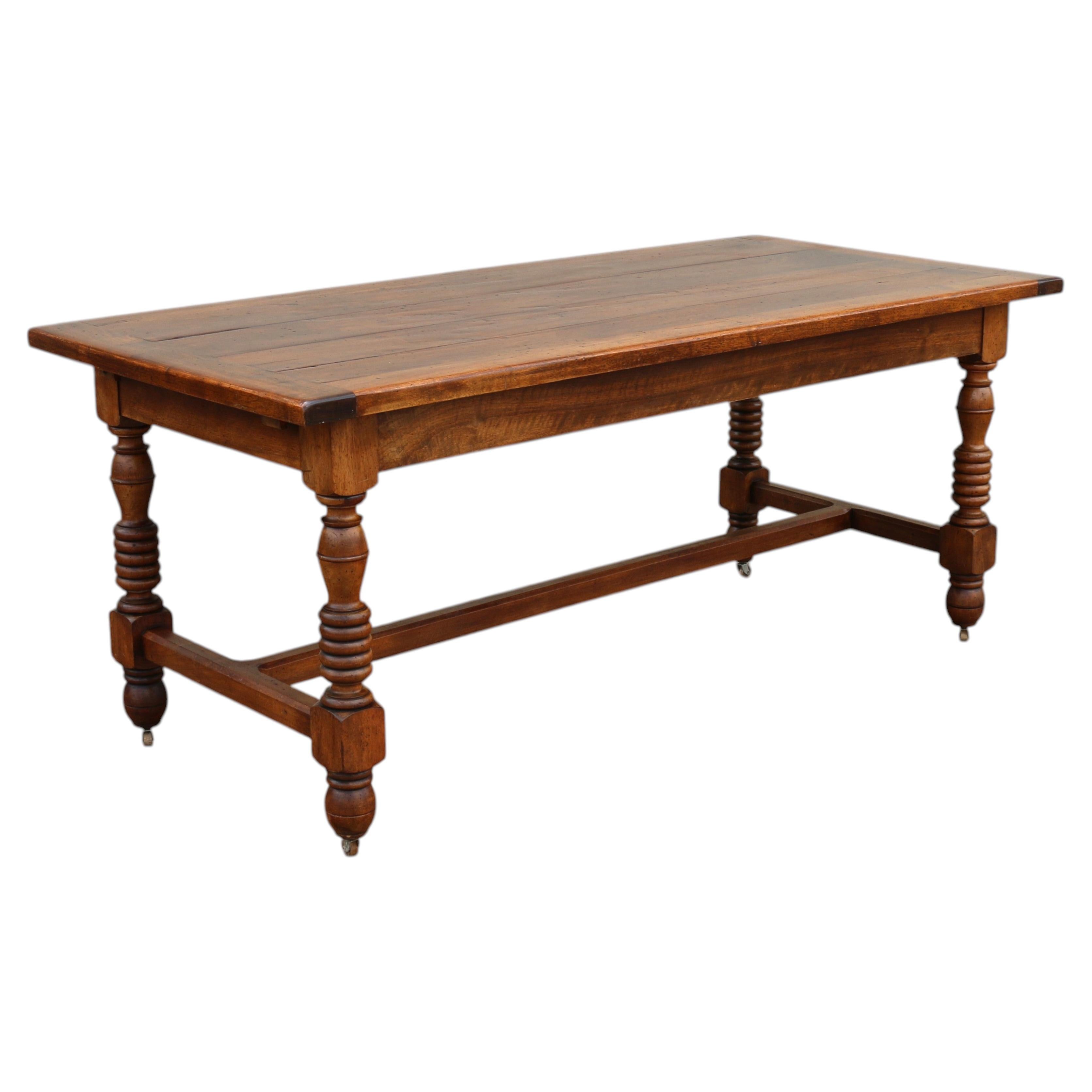 Antique French Provincial Dining Table by Camard Solid Walnut Farmhouse Table