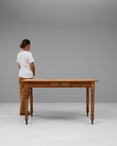 Antique French Provincial Dining Table, Oak Wood, Turned Legs, 1900s