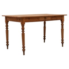 Antique French Provincial Dining Table, Oak Wood, Turned Legs, 1900s