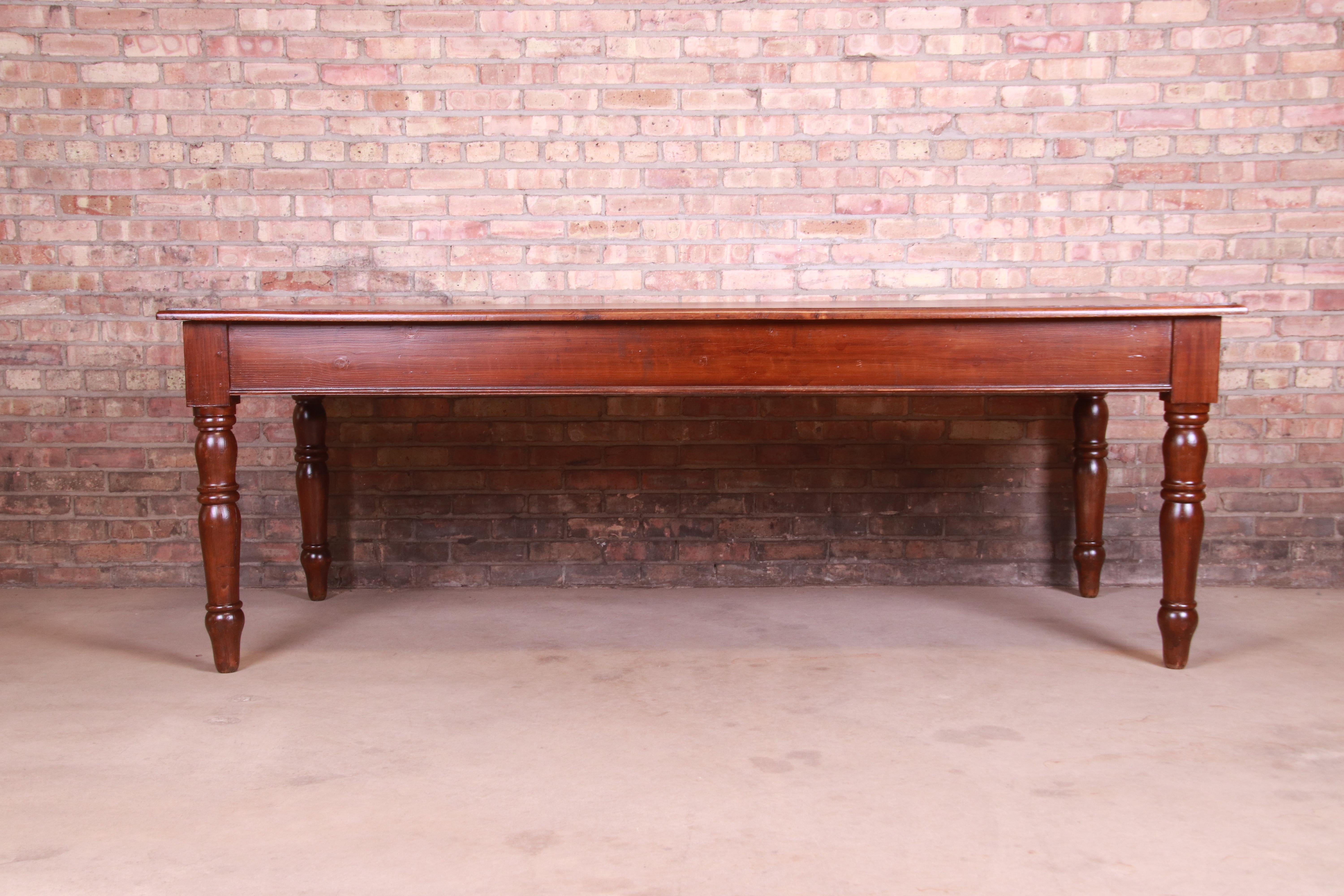 Antique French Provincial Elm Wood Harvest Farm Table With Drawers, Circa 1900 For Sale 8