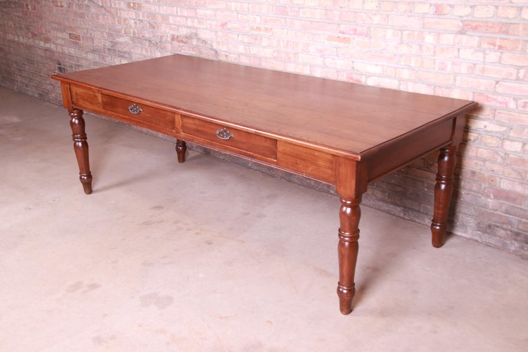 20th Century Antique French Provincial Elm Wood Harvest Farm Table With Drawers, Circa 1900 For Sale