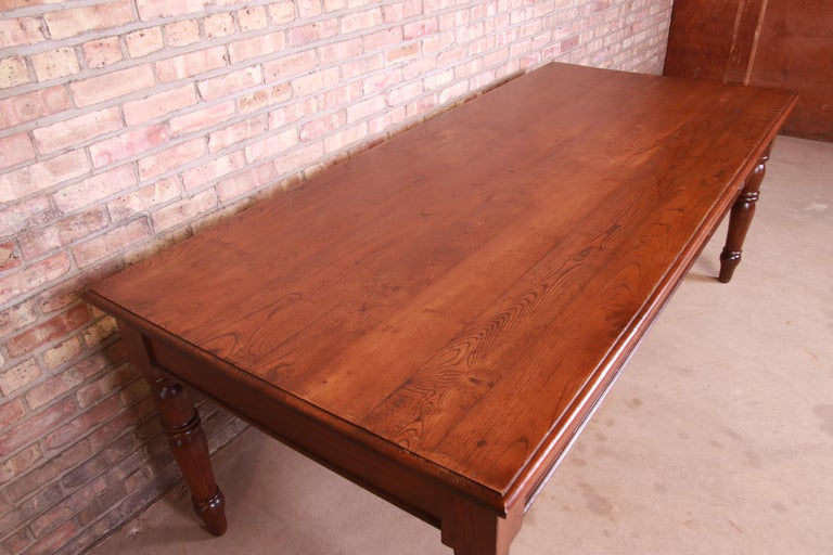 Antique French Provincial Elm Wood Harvest Farm Table With Drawers, Circa 1900 For Sale 2