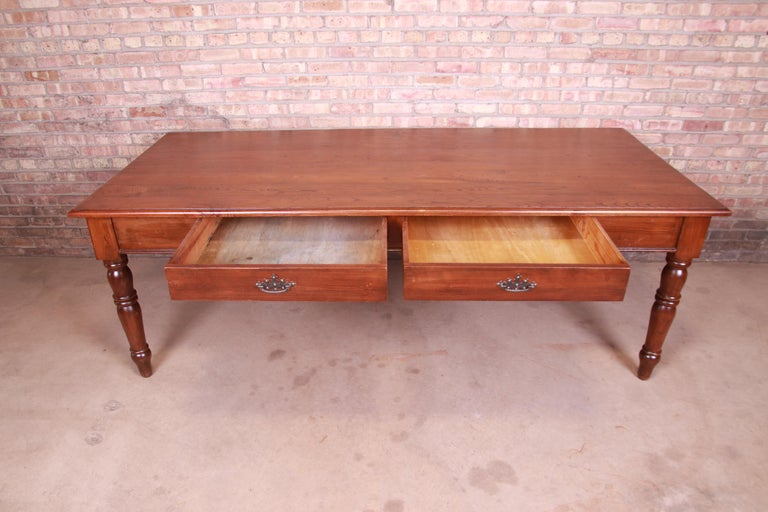 Antique French Provincial Elm Wood Harvest Farm Table With Drawers, Circa 1900 For Sale 3