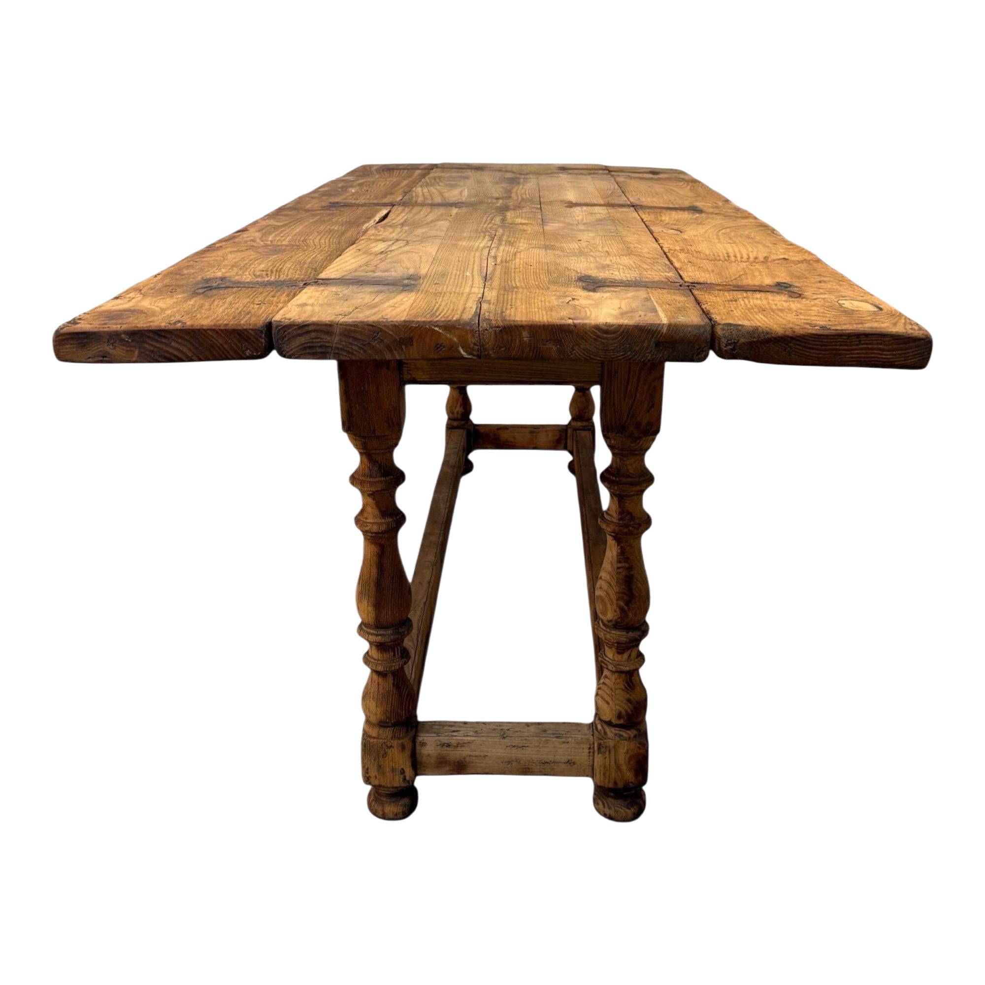 Antique French Provincial Expanding Farmhouse Console Dining Table in Pine For Sale