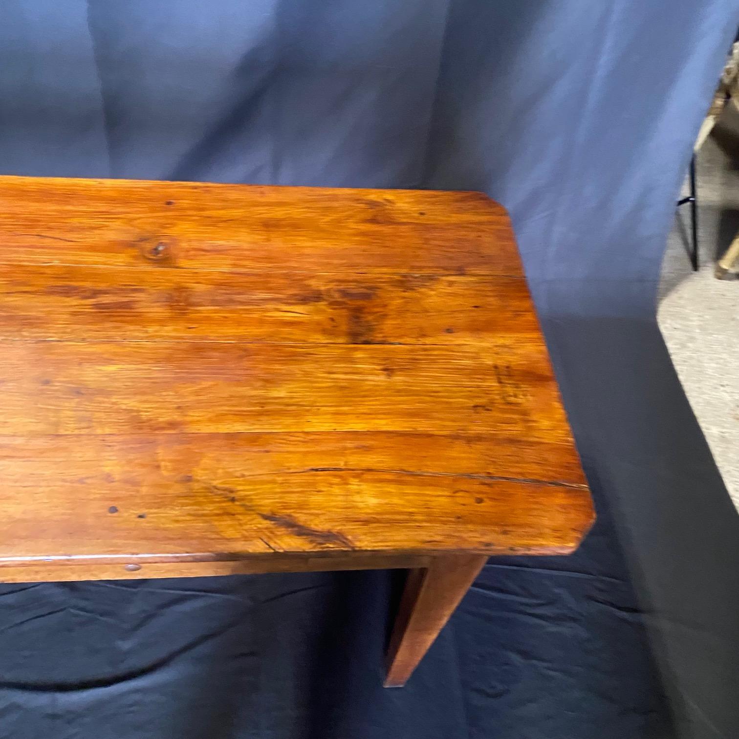 Antique French Provincial Farmhouse Harvest Dining Table with Two Drawers 5