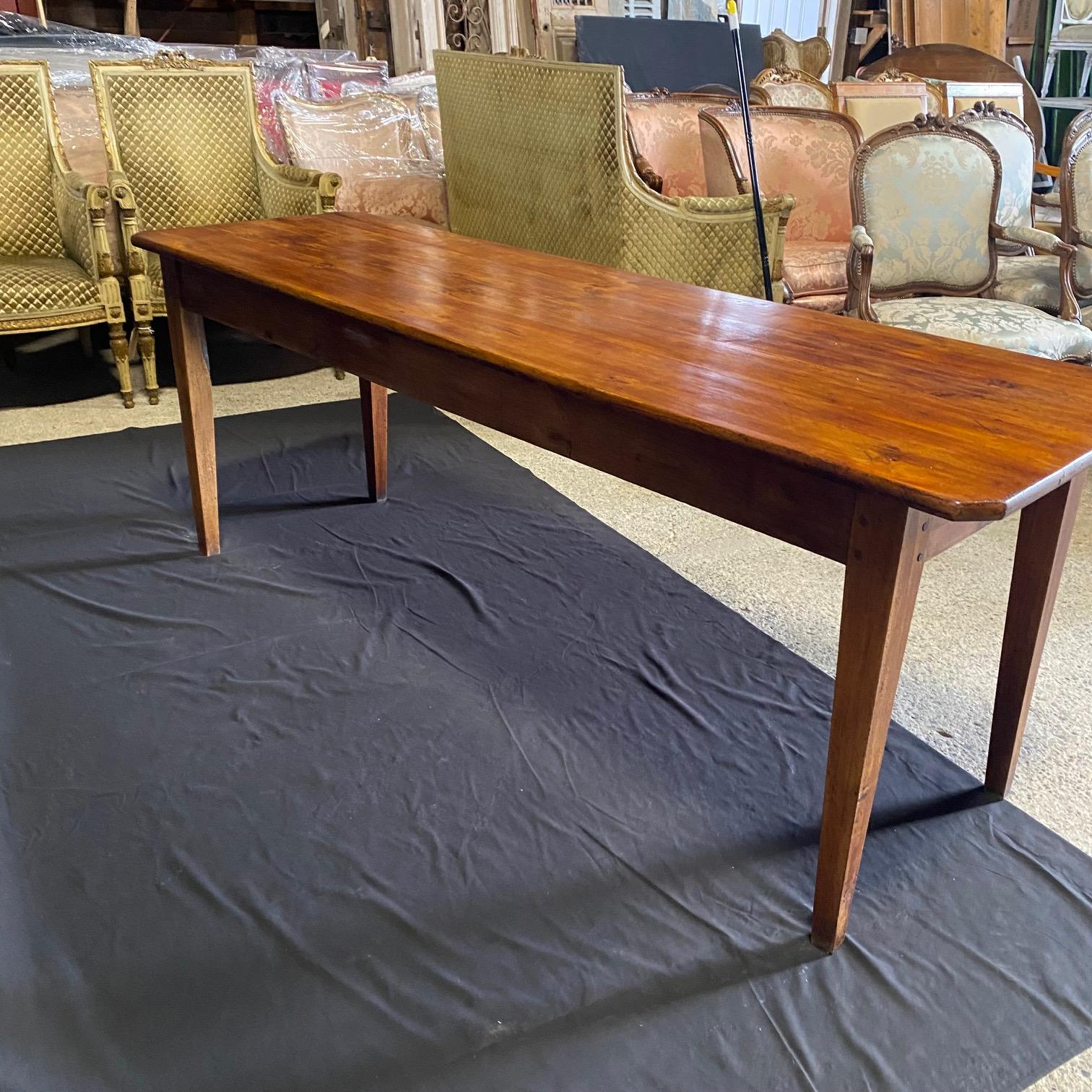 Antique French Provincial Farmhouse Harvest Dining Table with Two Drawers 6