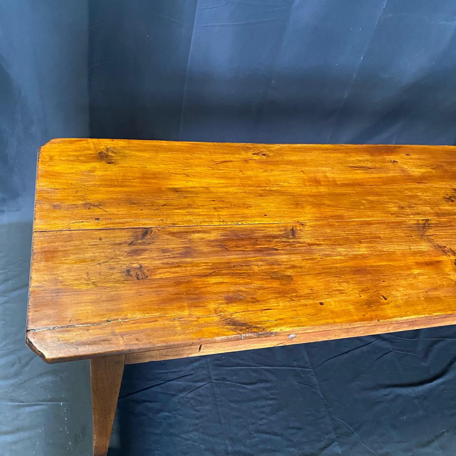 Antique French Provincial Farmhouse Harvest Dining Table with Two Drawers 7