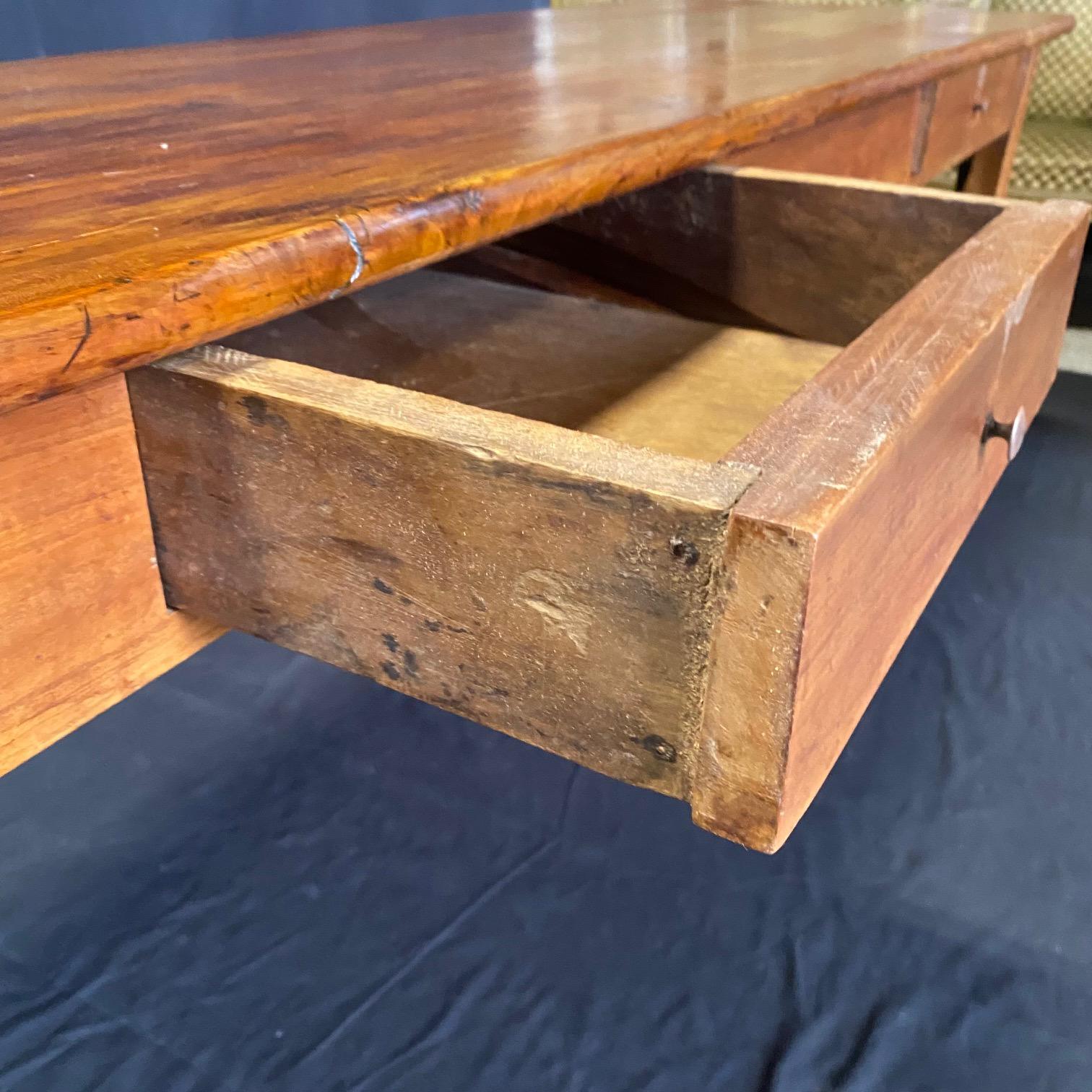Antique French Provincial Farmhouse Harvest Dining Table with Two Drawers 1