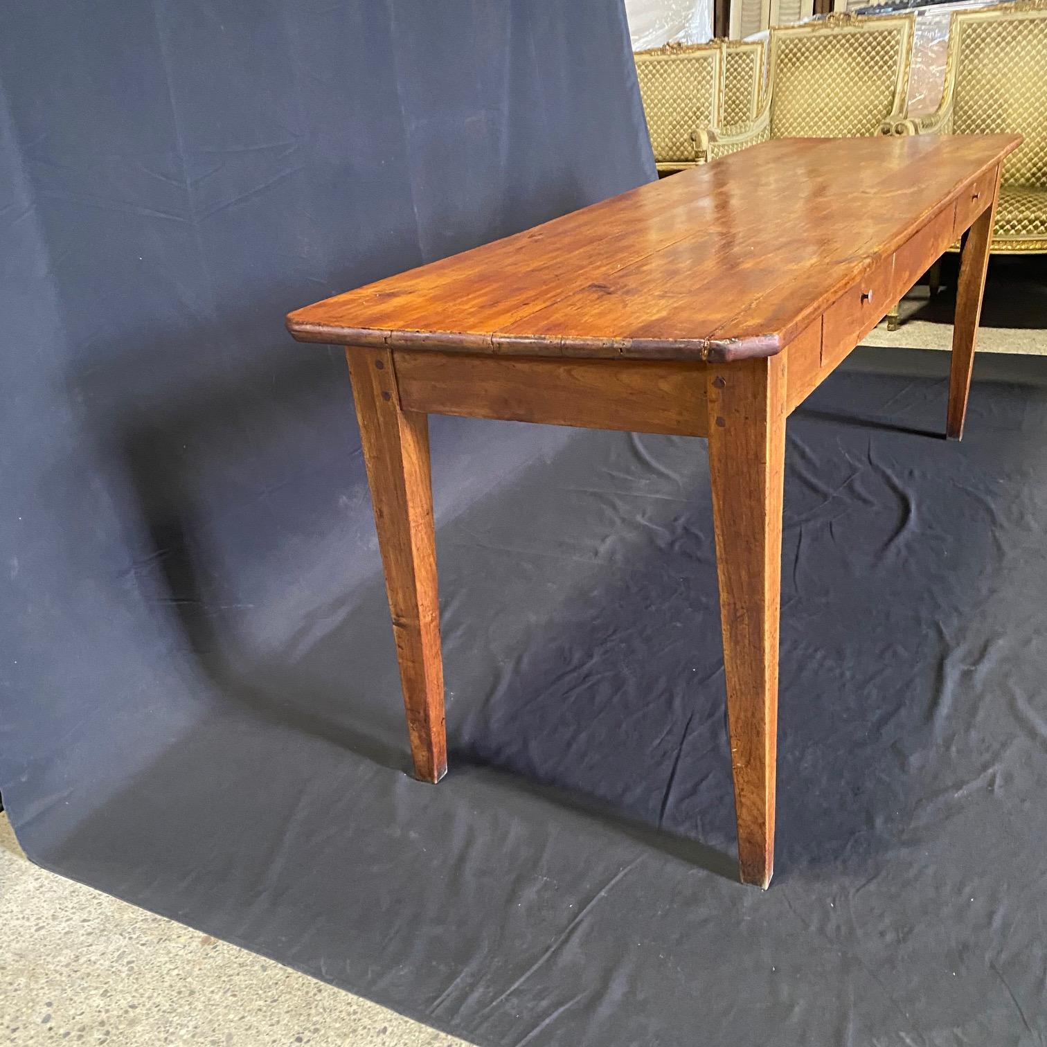 Antique French Provincial Farmhouse Harvest Dining Table with Two Drawers 2