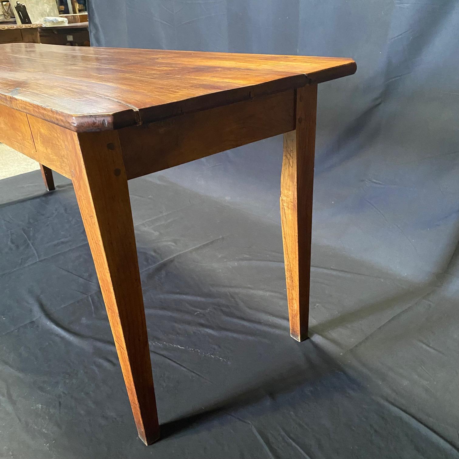 Antique French Provincial Farmhouse Harvest Dining Table with Two Drawers 4