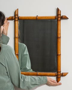 Antique French Provincial Faux Bamboo Mirror, Honey Wood, 1900s