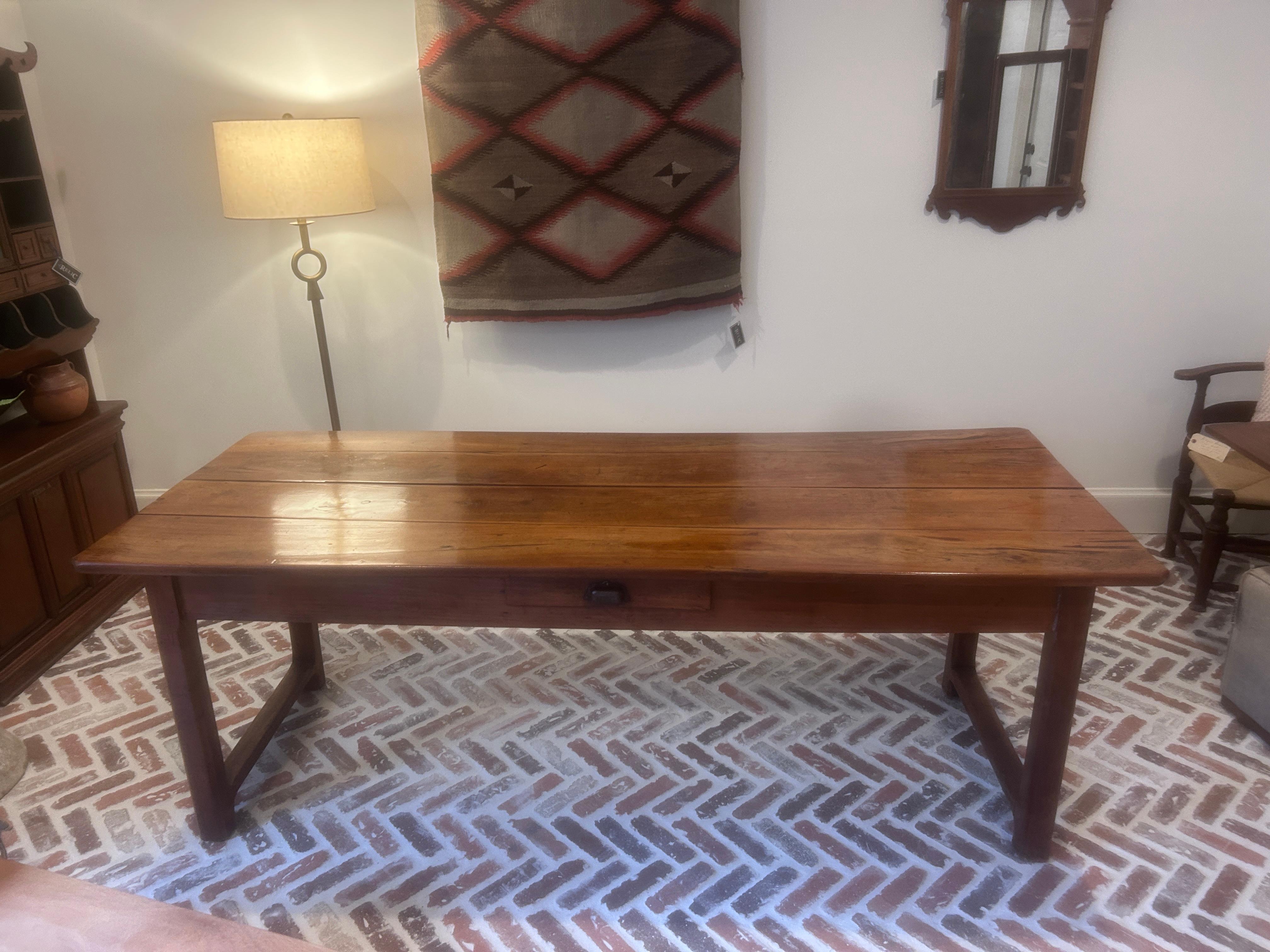 Metal Antique French Provincial Fruitwood Farmhouse Table For Sale