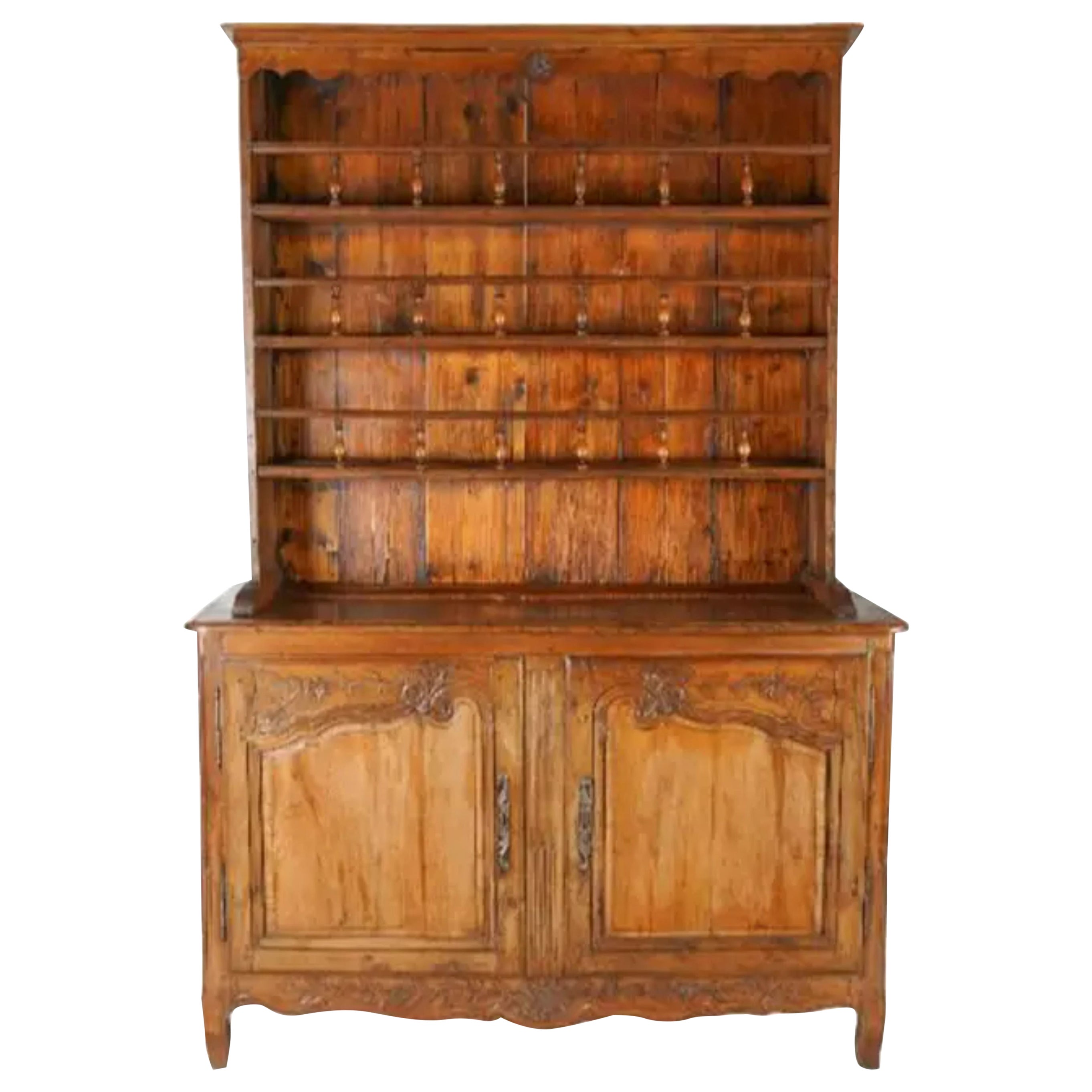 Antique French Provincial Fruitwood Vaisselier Display Cabinet, 18th Century