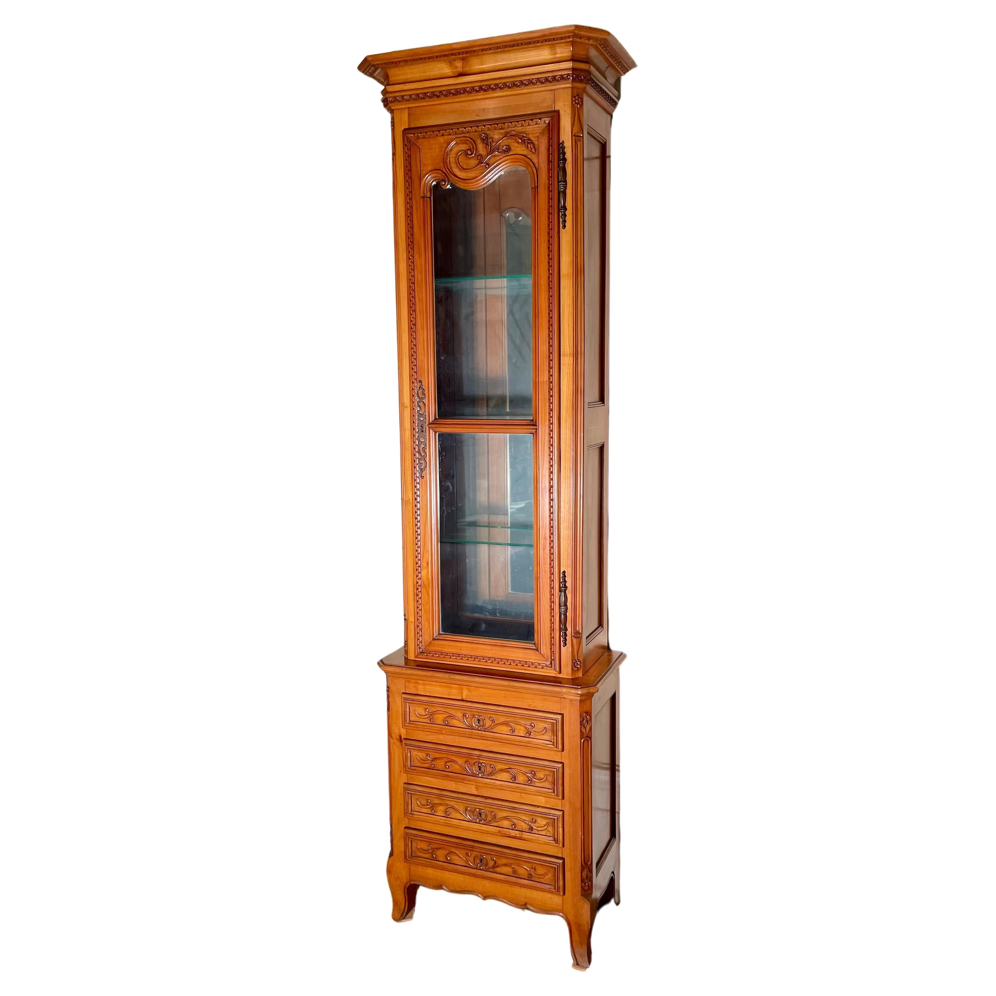 Antique French Provincial Fruitwood Vitrine Cabinet, Circa 1900. For Sale 2