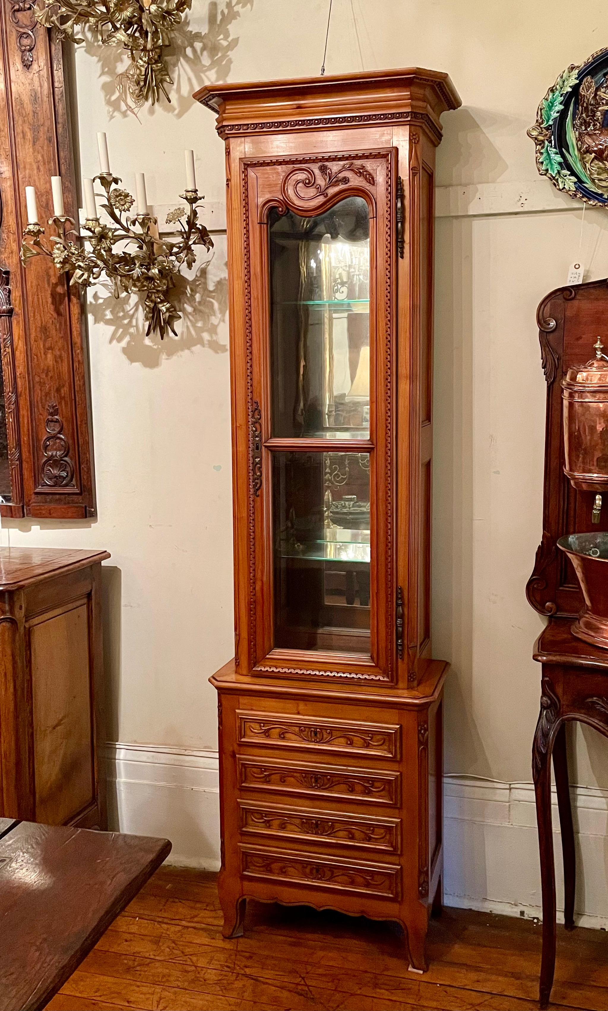 Antique French Provincial Fruitwood Vitrine Cabinet, Circa 1900. For Sale 3