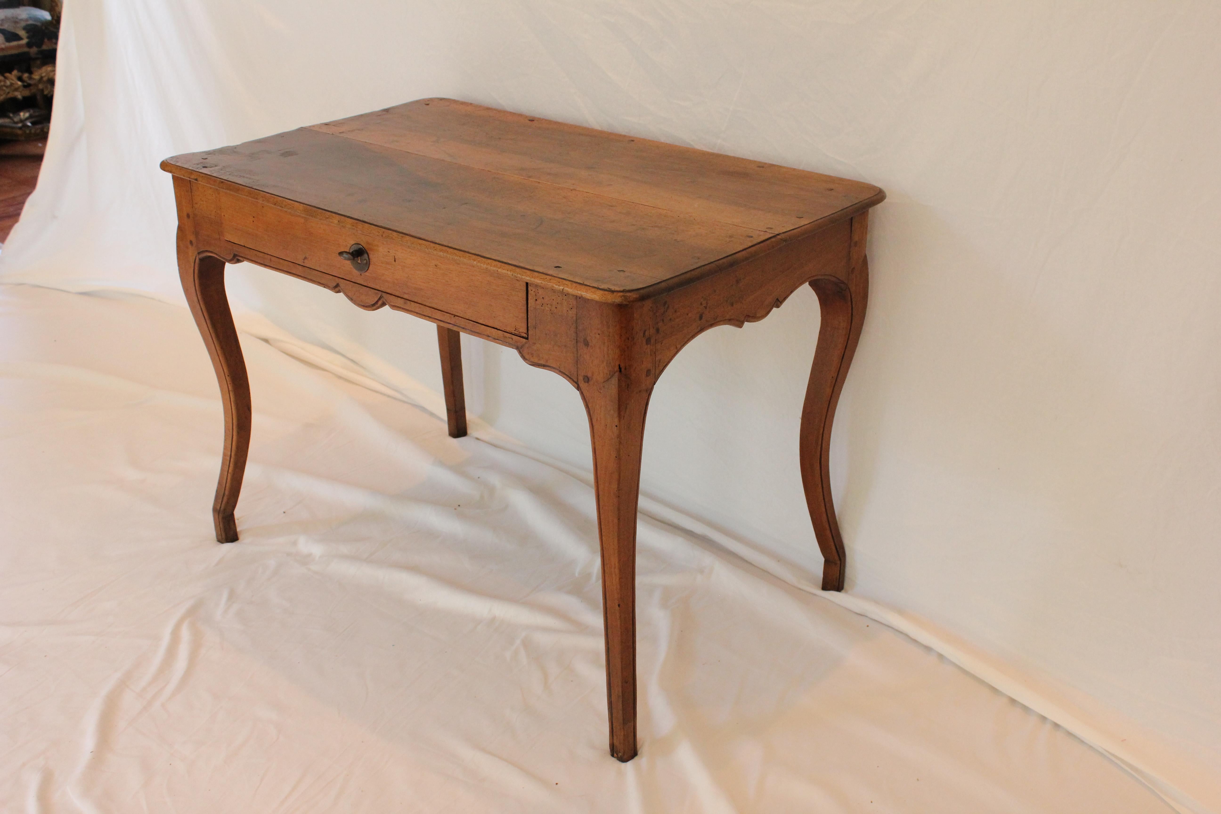 Hand-Crafted Antique French Provincial Fruitwood Writing Table / Desk W/ Drawer Early 19th C For Sale