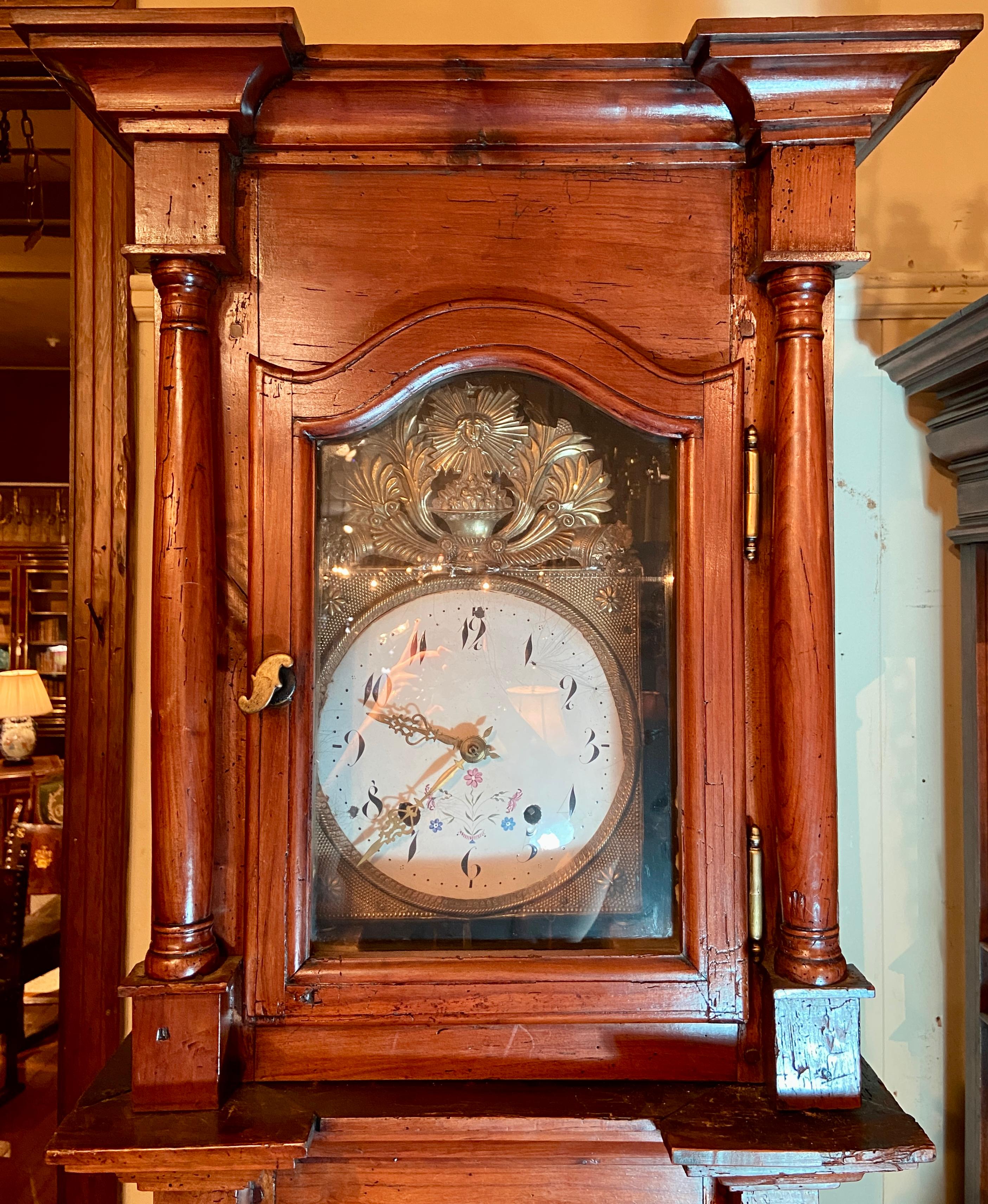 Antique French provincial grandfather clock, circa 1870-1880.