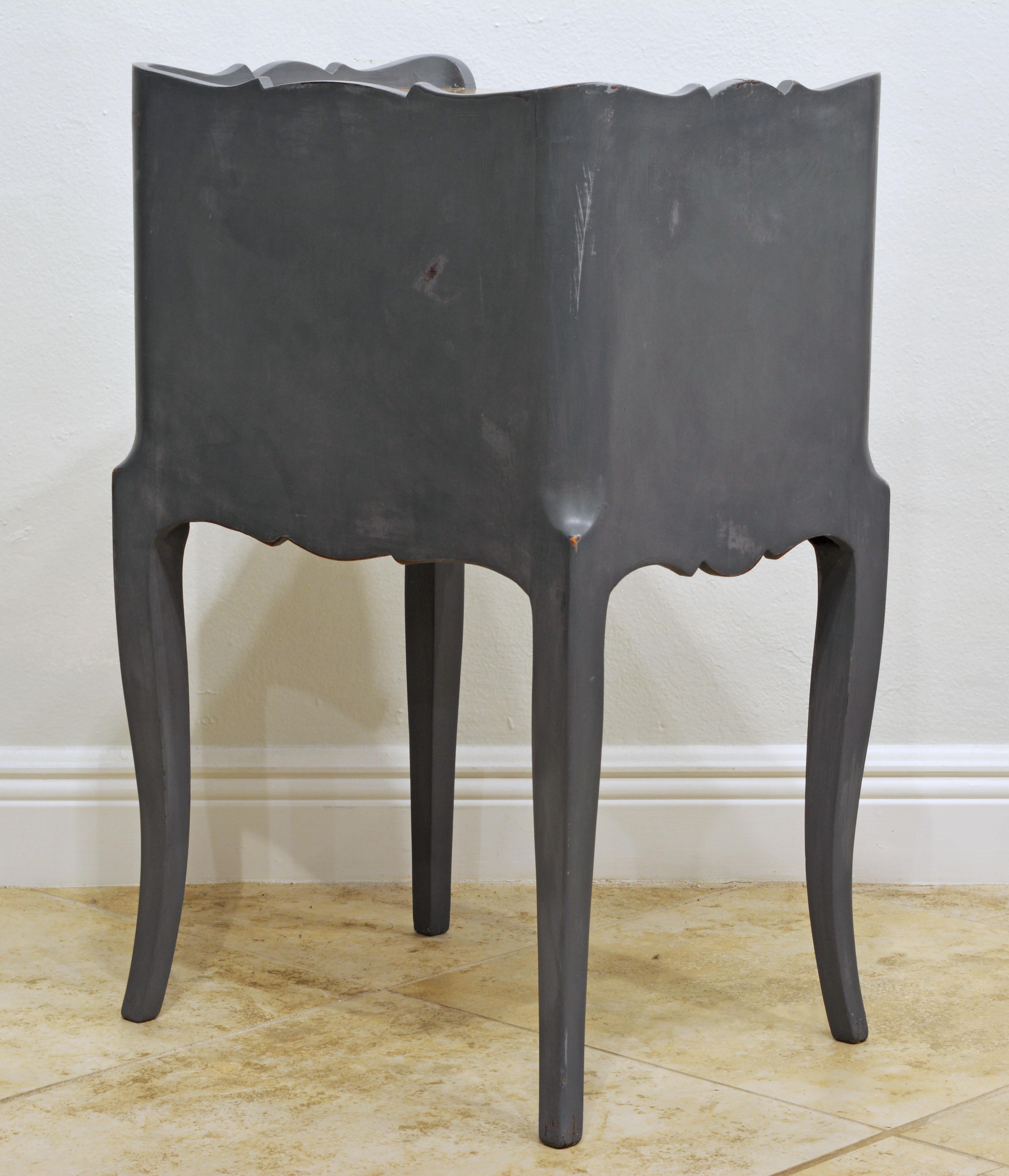 20th Century Antique French Provincial Gray Painted Marble-Top Commode