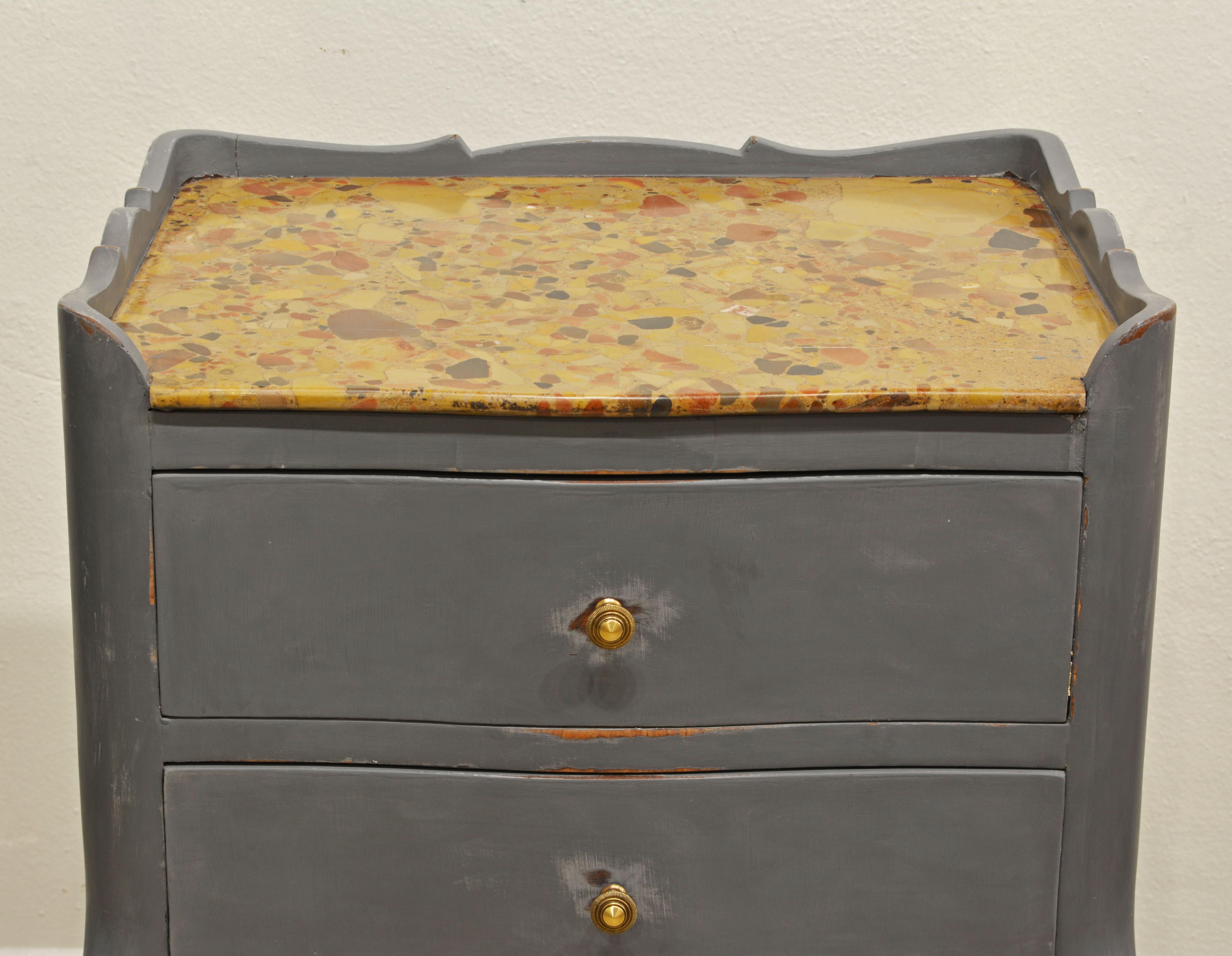 Wood Antique French Provincial Gray Painted Marble-Top Commode