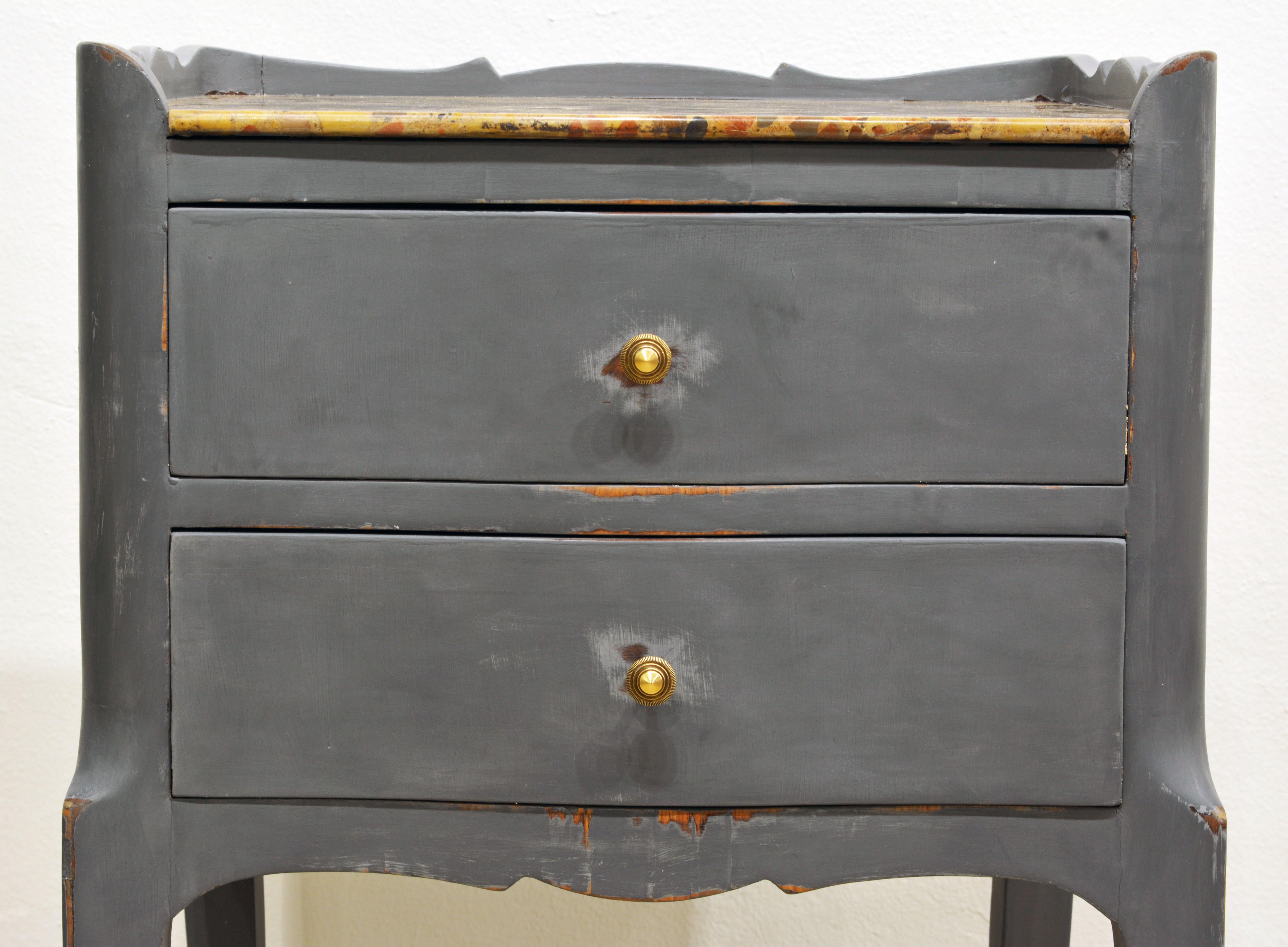 Antique French Provincial Gray Painted Marble-Top Commode 1