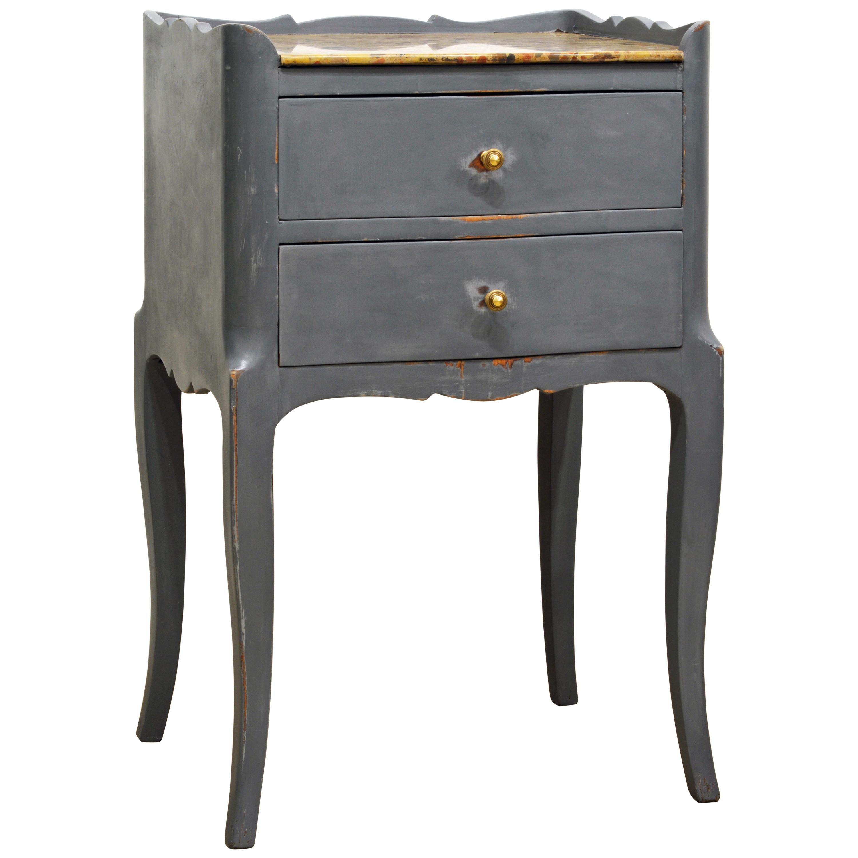 Antique French Provincial Gray Painted Marble-Top Commode