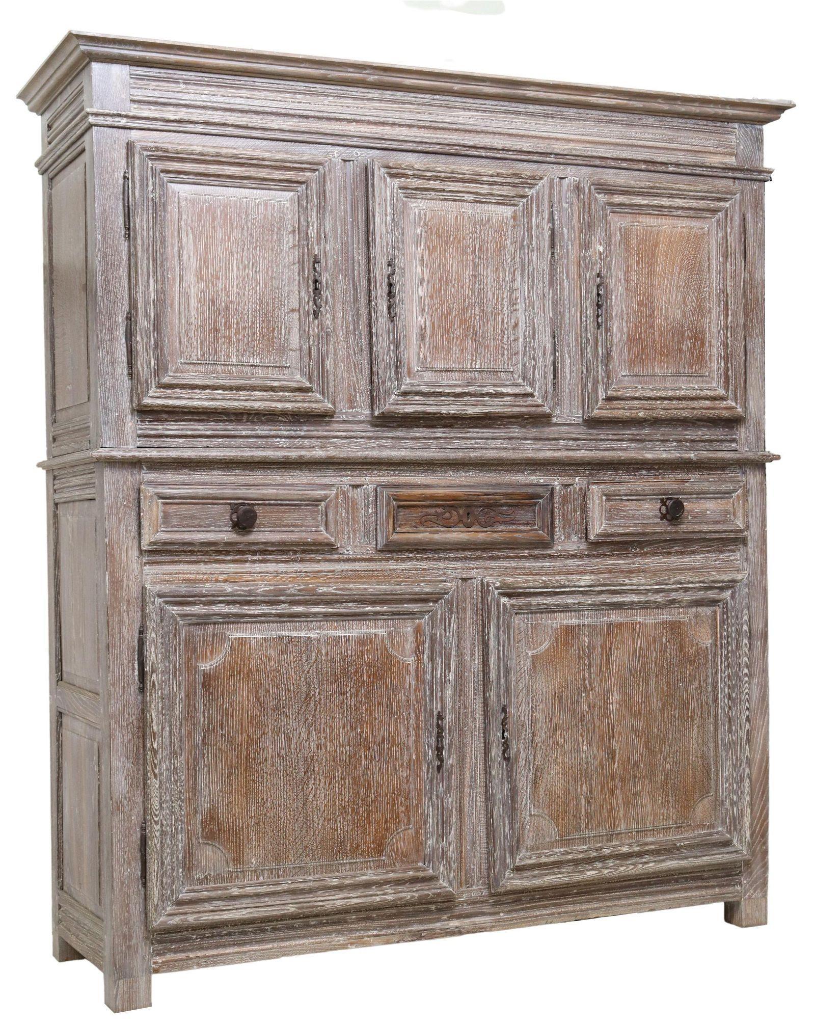 Iron Antique French Provincial Gray Washed Distressed Finish Large Sideboard